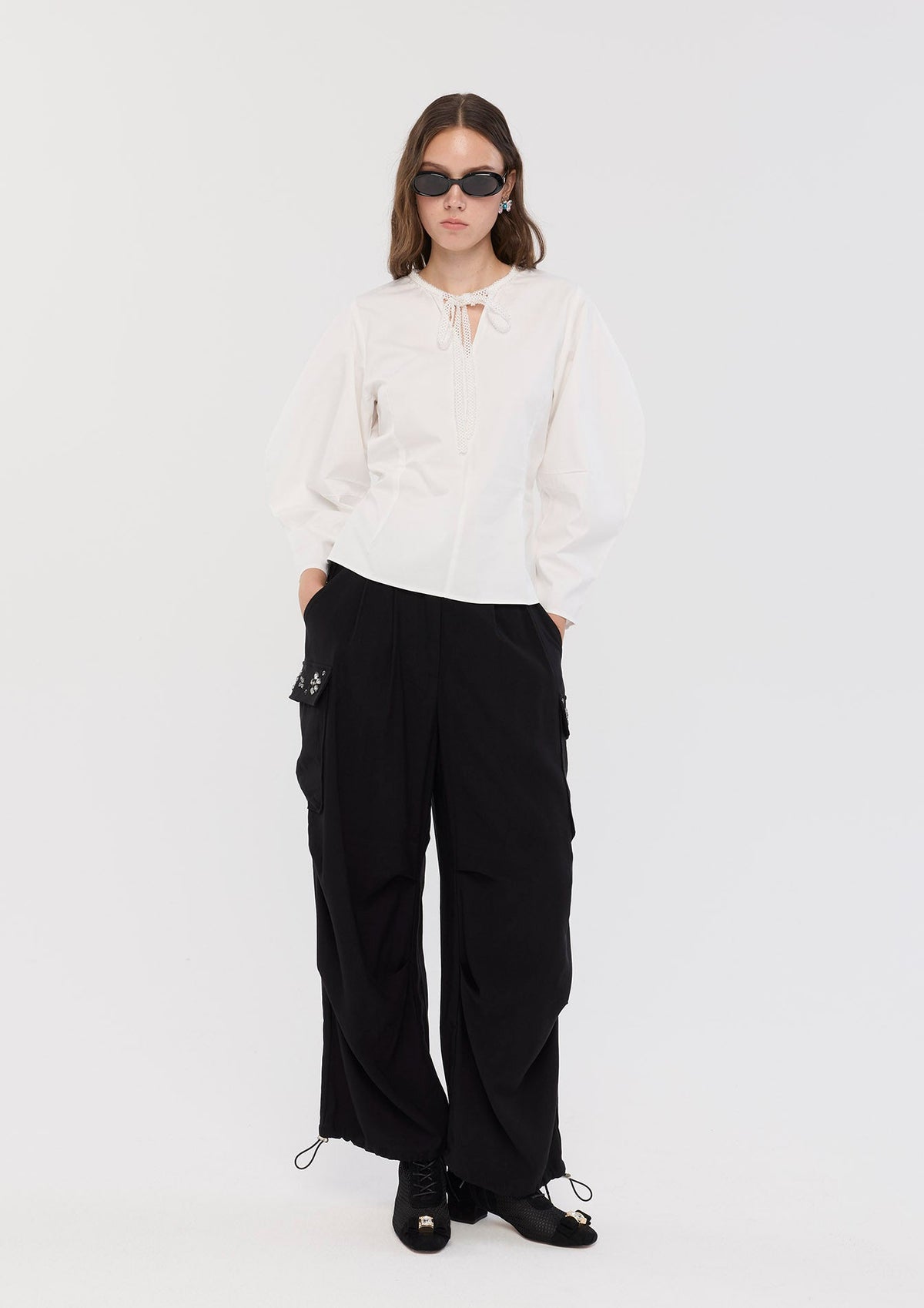Tie Neckline Long Sleeve Top Cosmic Remedy