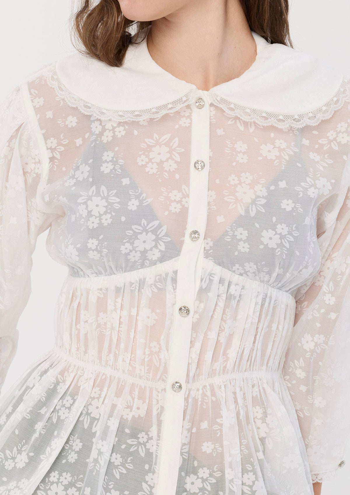 Lace Tiered Hem Long Sleeve Blouse Sacred Botanica