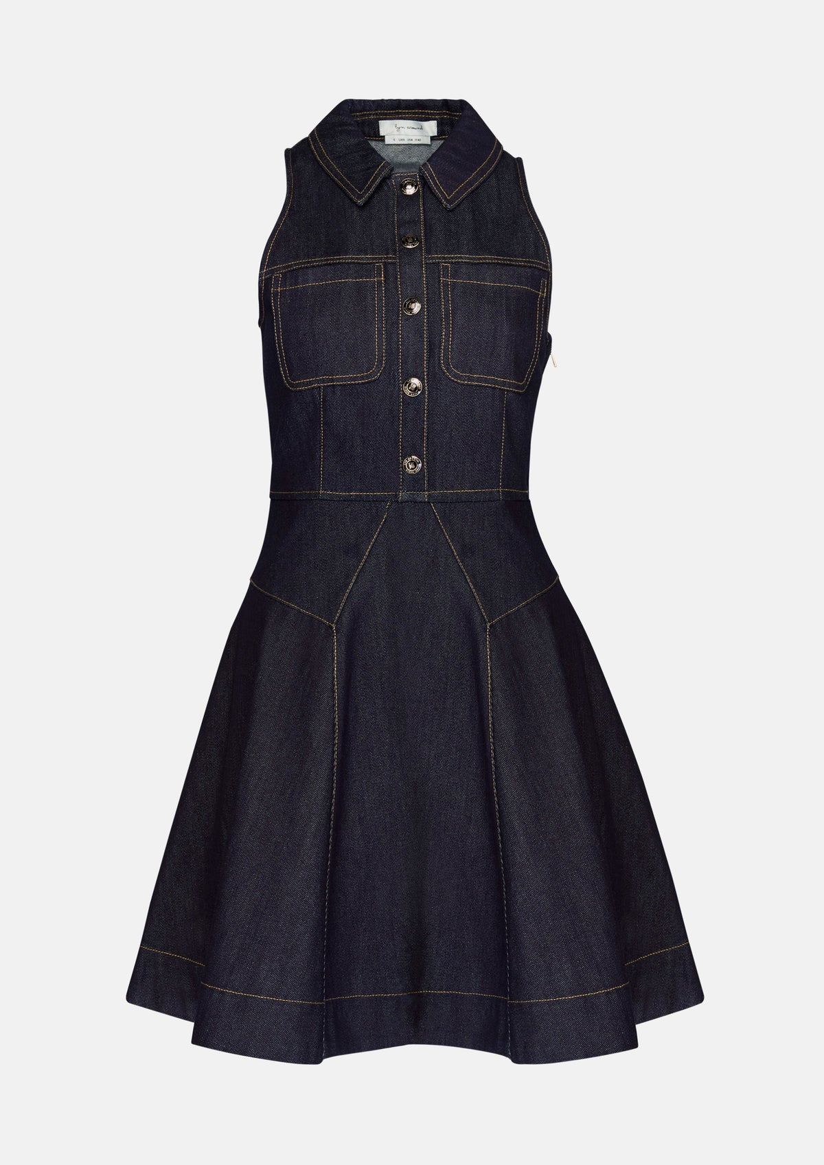เดรสสั้นเดนิมกระโปรงระบายฝีตะเข็บคอนทราสต์ คอลเลกชัน Basic Denim
