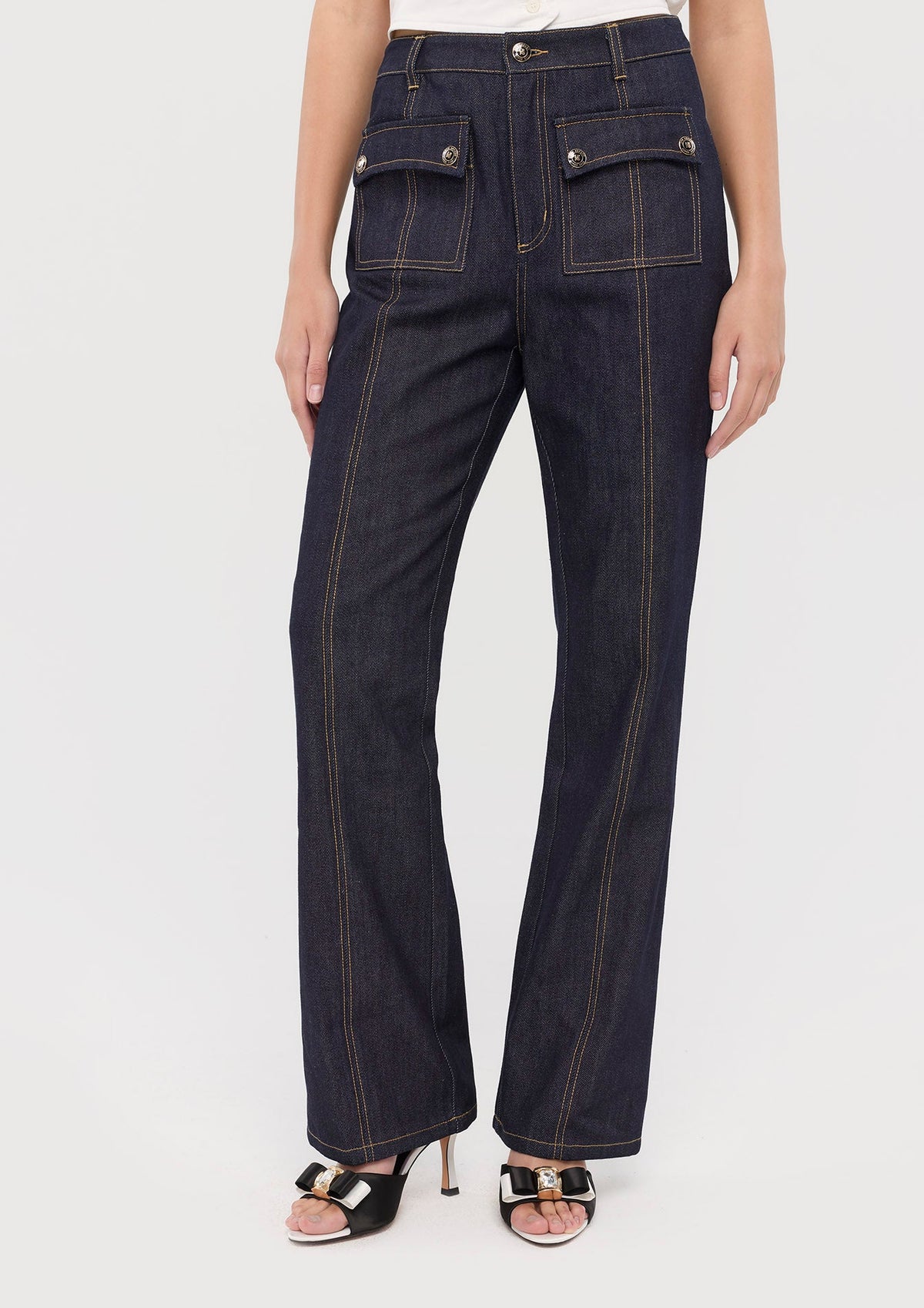 Contrast Stitching Tapered Leg Pants Basic Denim