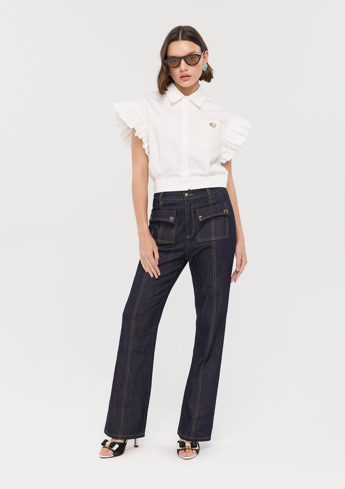 Contrast Stitching Tapered Leg Pants Basic Denim