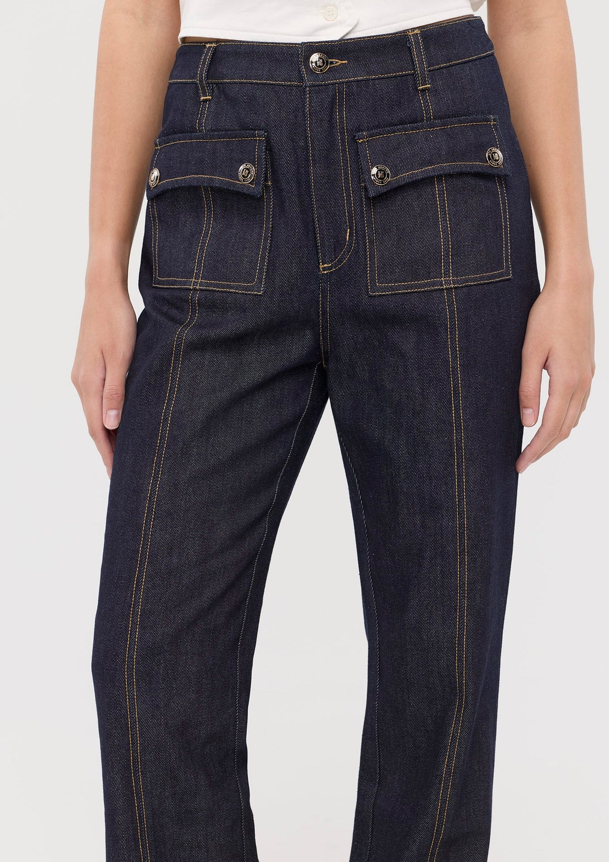 Contrast Stitching Tapered Leg Pants Basic Denim