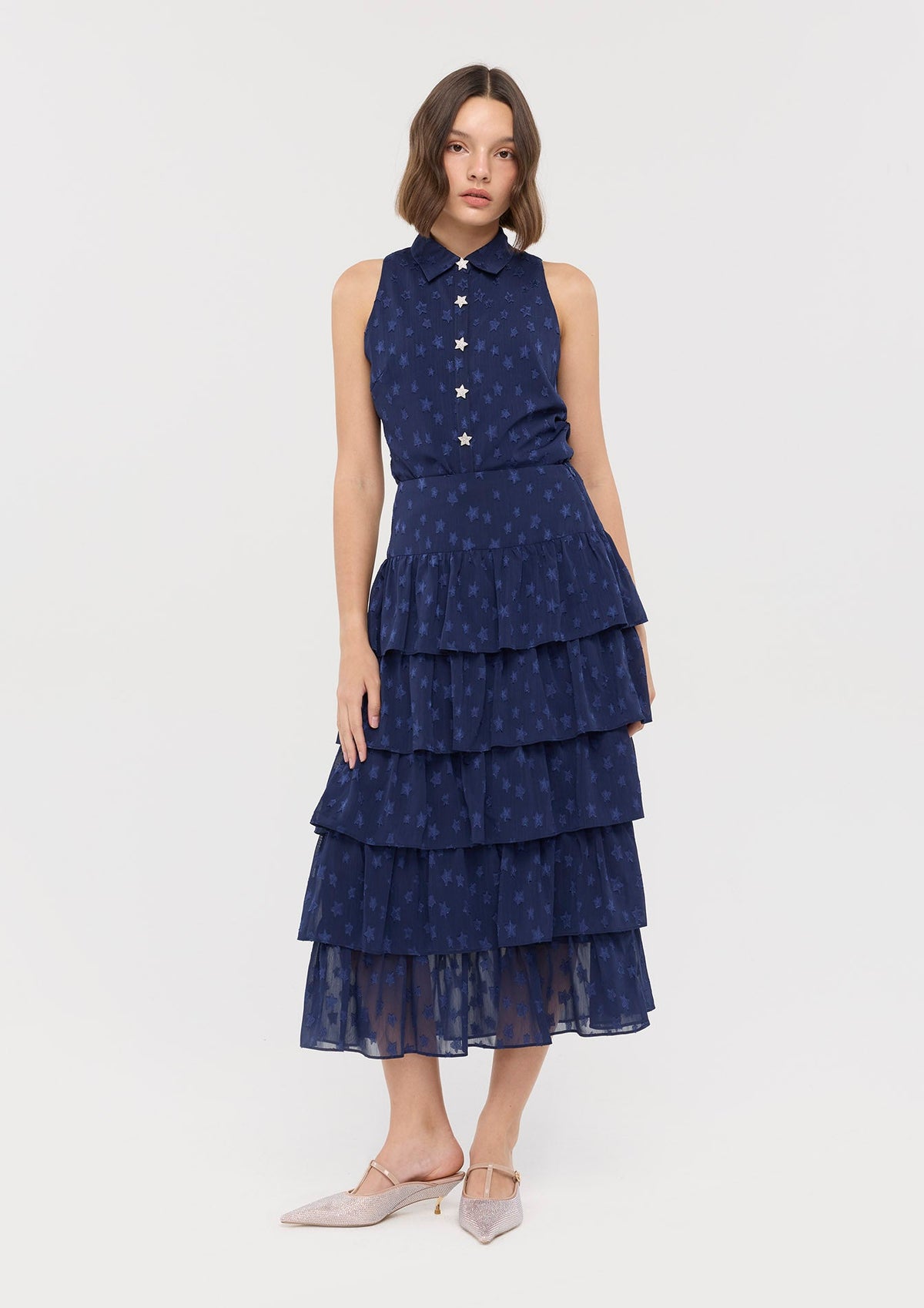 Star Embroidered Ruffle Skirt In Dream's Orbit