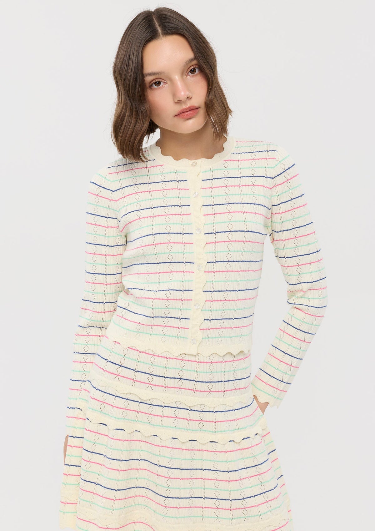 Stripe Scallop Knitted Cardigan Sacred Botonica
