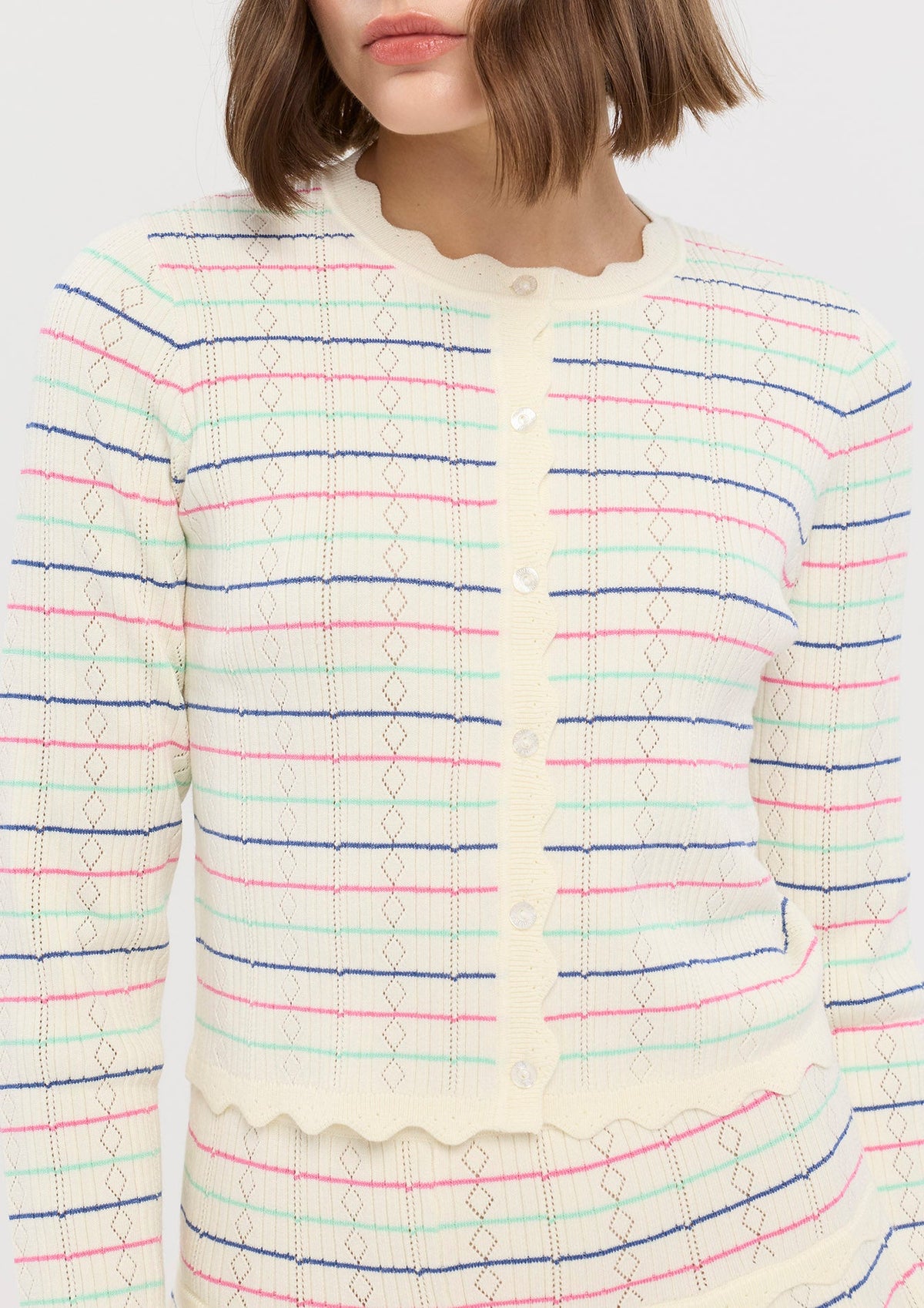Stripe Scallop Knitted Cardigan Sacred Botonica
