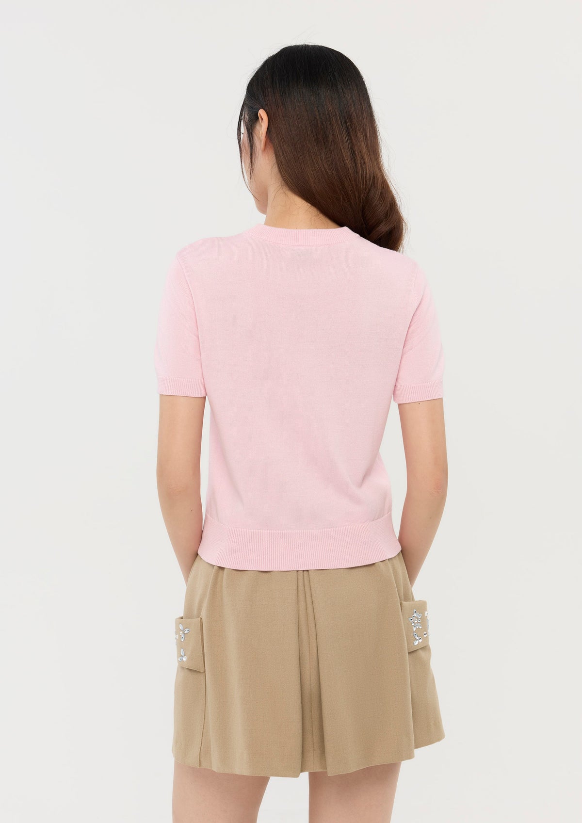 Embroidered Knitted Short Sleeve Top In Dream's Orbit