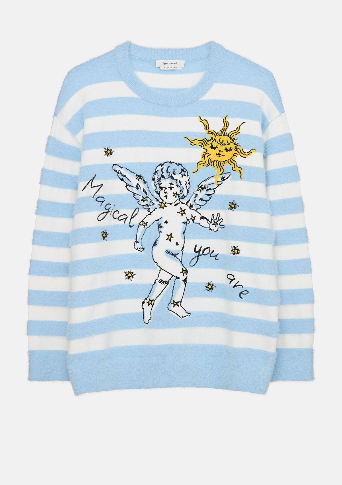 เสื้อพูลโอเวอร์ขนฟูแขนยาวลายทางปักลาย คอลเลกชัน In Dream's Orbit