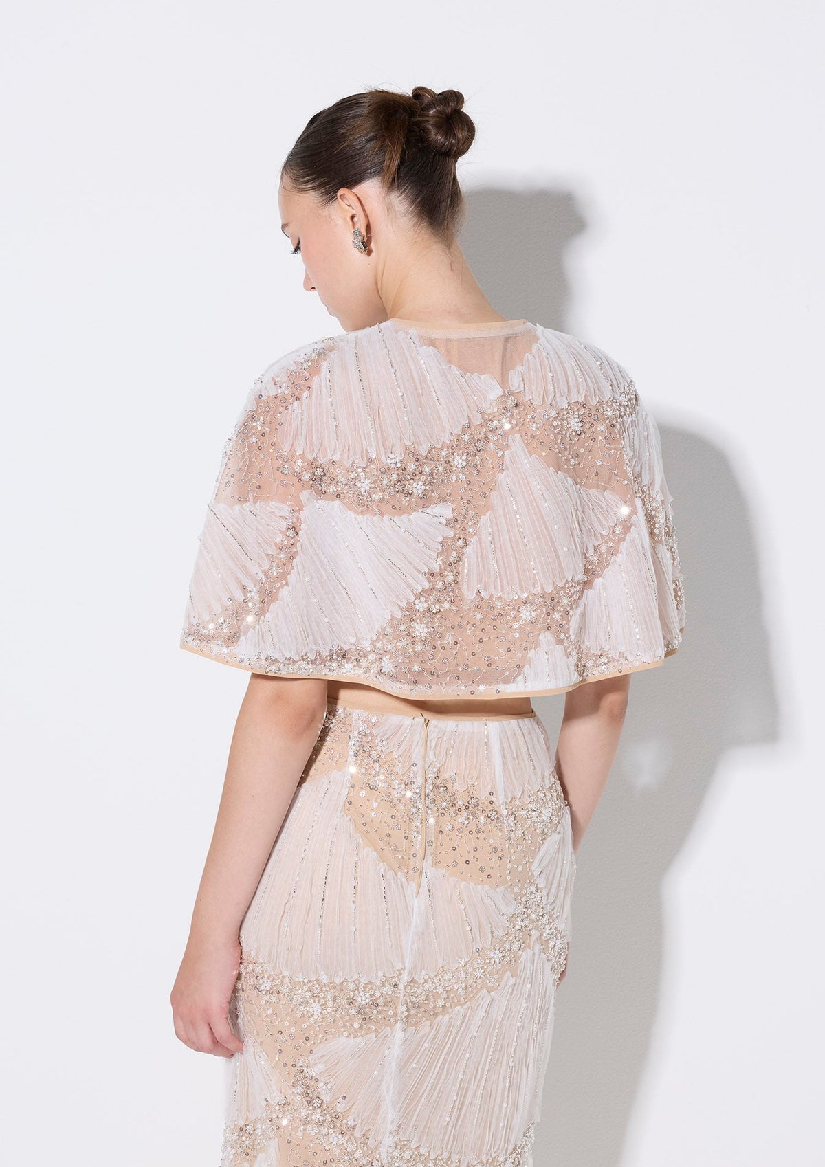 Sequin With Crystal Embellished Cape Jacket Crystal Habit
