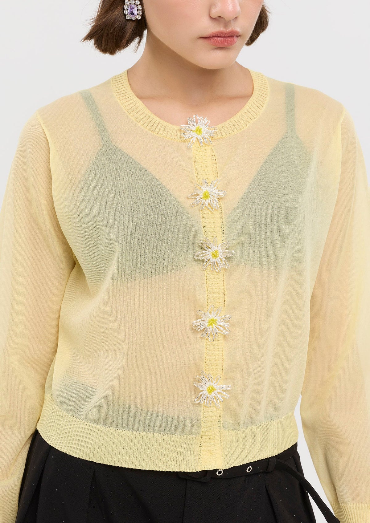 เสื้อคาร์ดิแกนผ้าเชียร์แขนยาว คอลเลกชัน Sacred Botanica