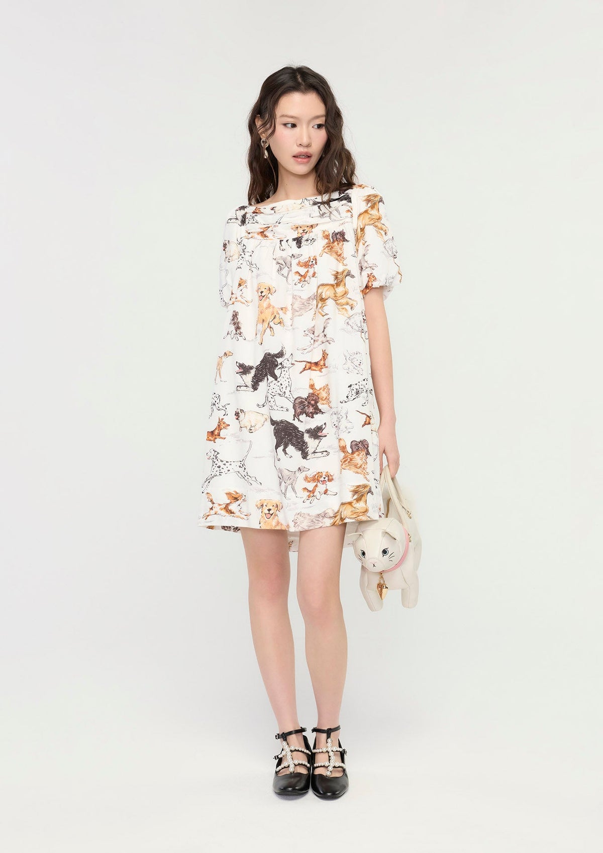 Dog-Print Off-Shoulder Mini Dress The Bestie Club