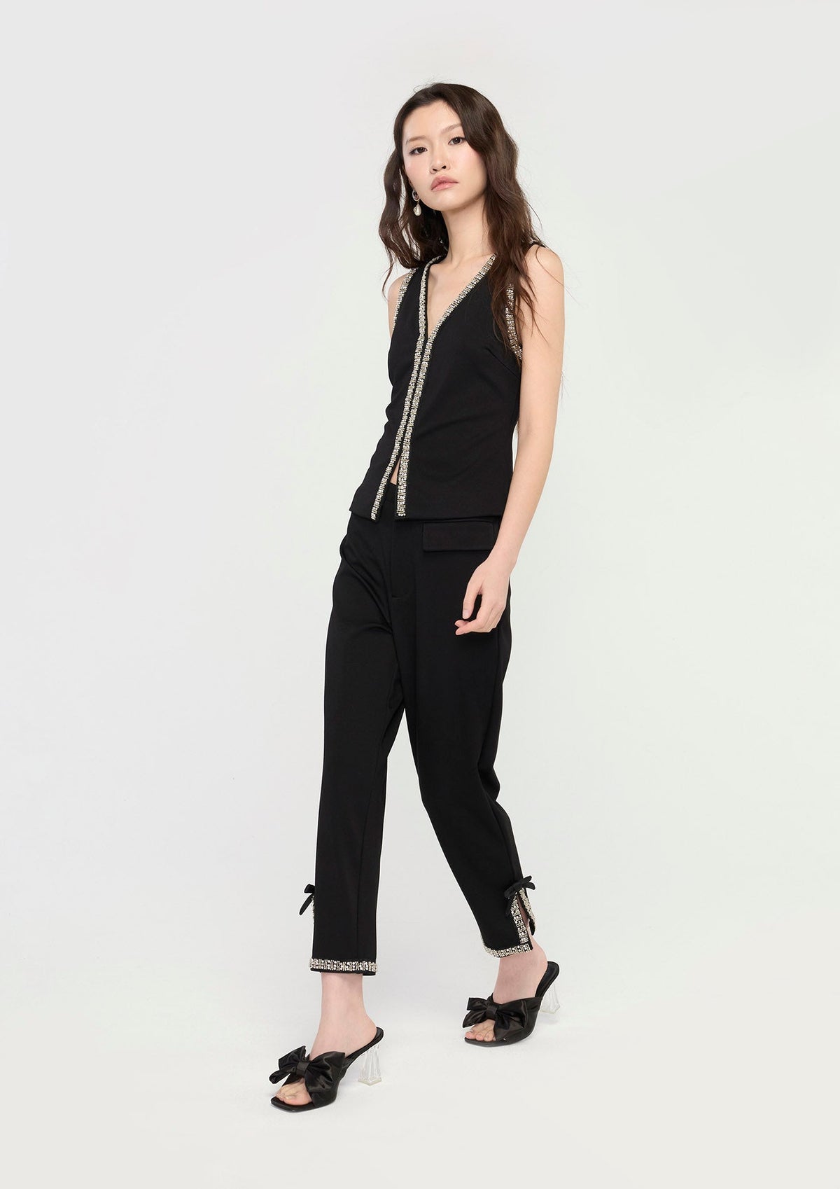Bow-Cuff Cropped Tailored Pants GLITZ N GROOVE