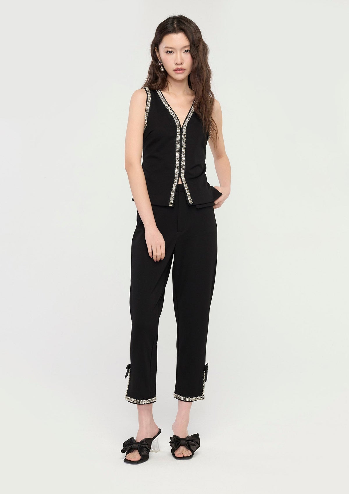 Embellished-Trim Sleeveless V-Neck Top GLITZ N GROOVE
