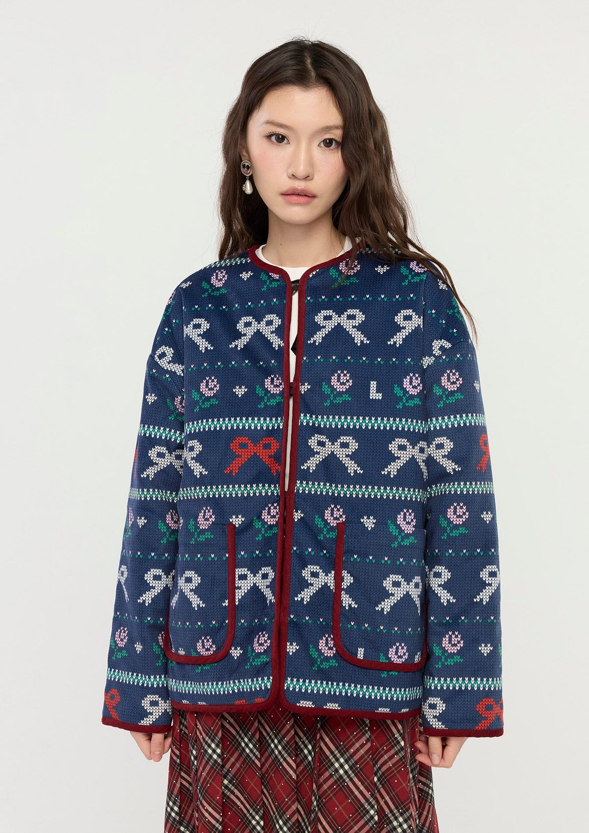 แจ็กเก็ตลายโบแต่งขอบสีตัด คอลเลกชัน Holiday Sweetheart