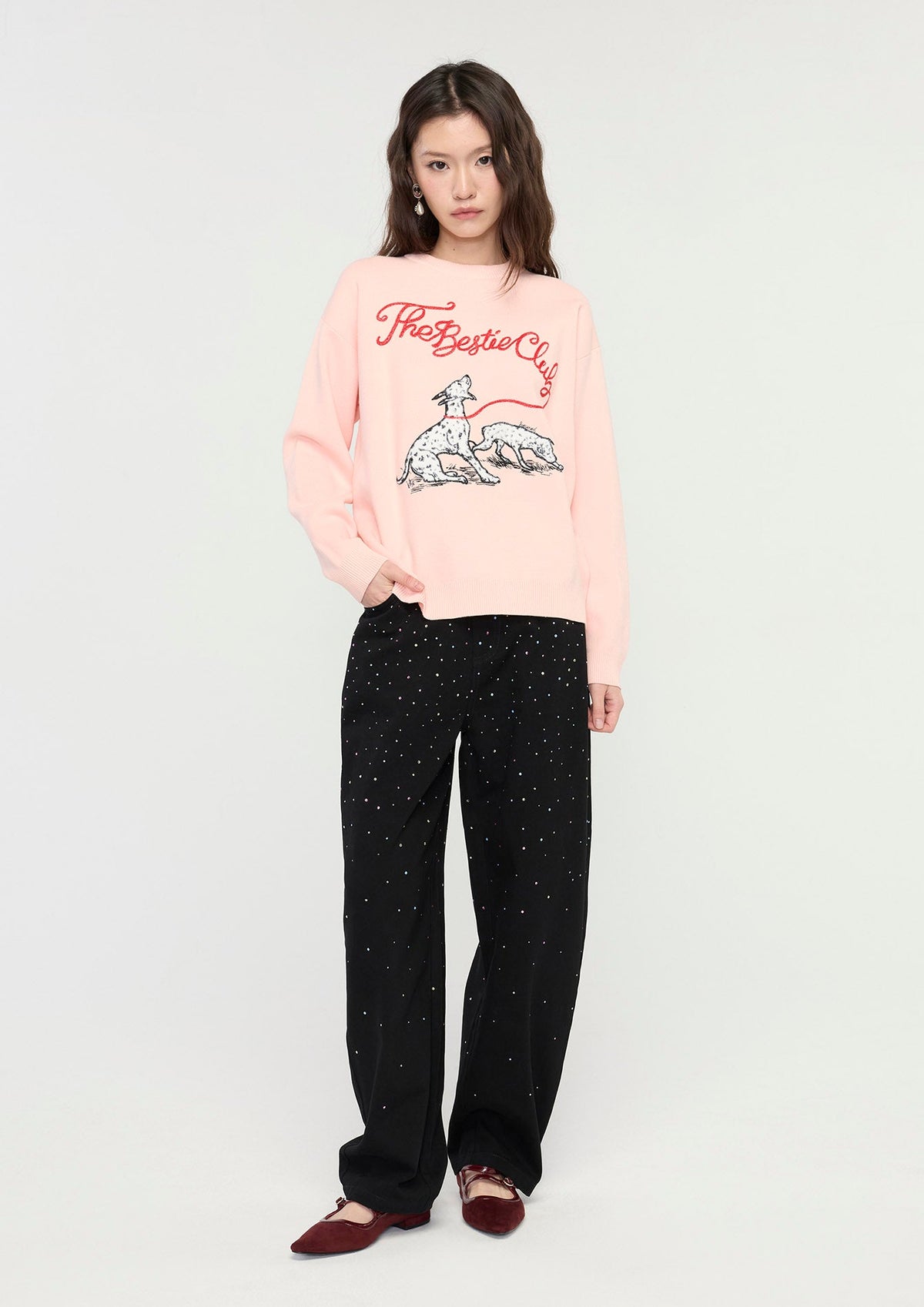 เสื้อพลูโอเวอร์คอกลมกราฟิกสุนัข คอลเลกชัน The Bestie Club
