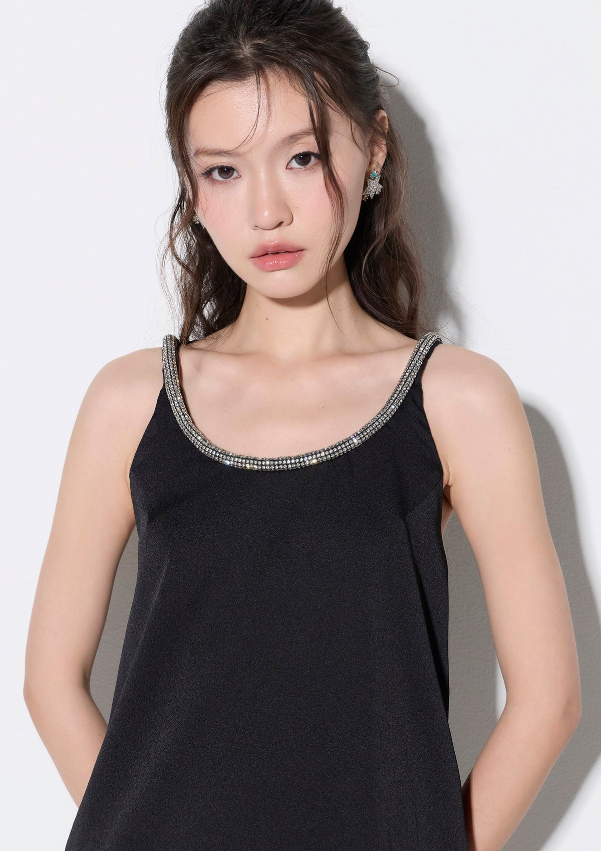 Embellished-Neckline Sleeveless Mini Dress After Hour