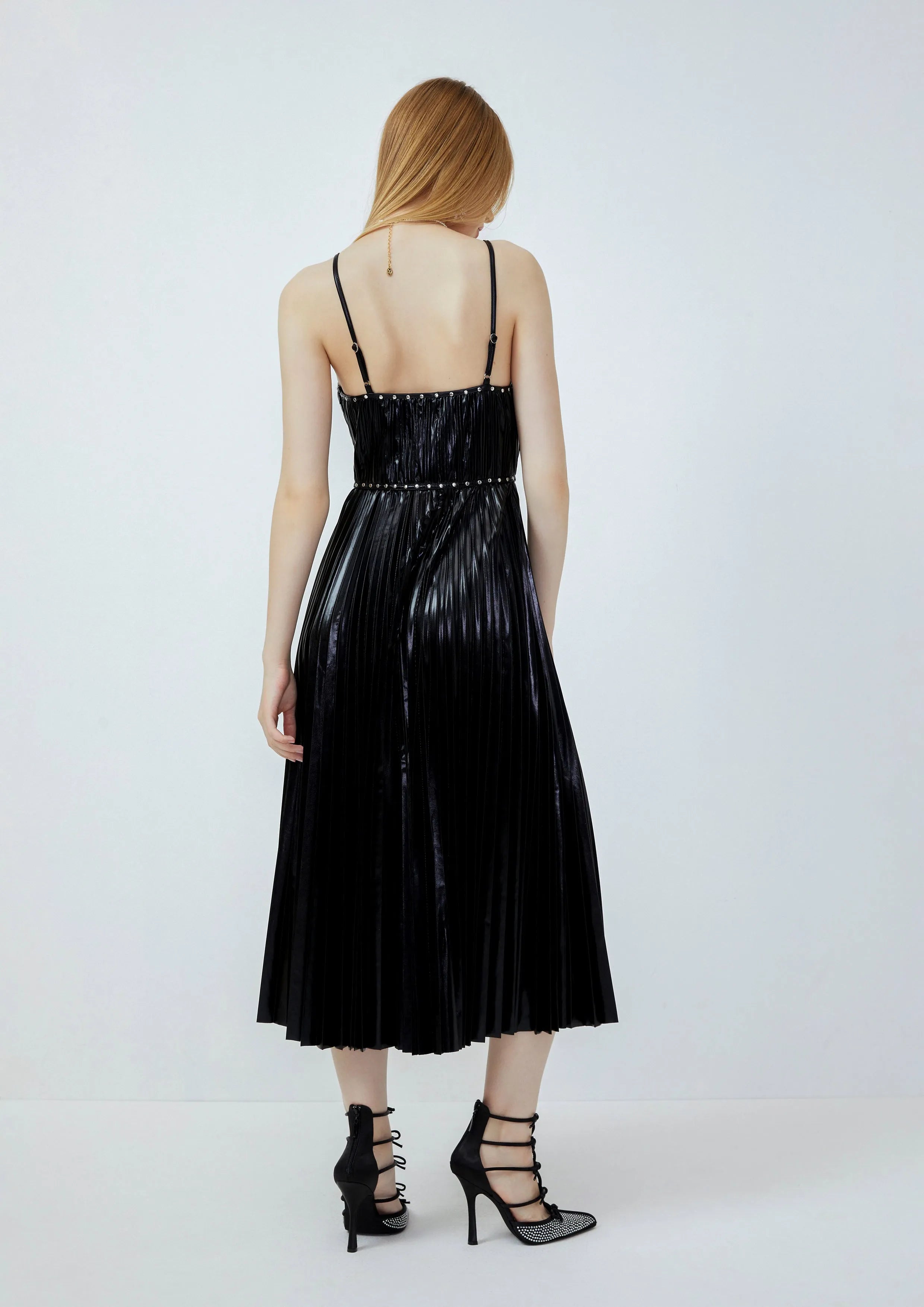 Pleated spaghetti strap dress outlet