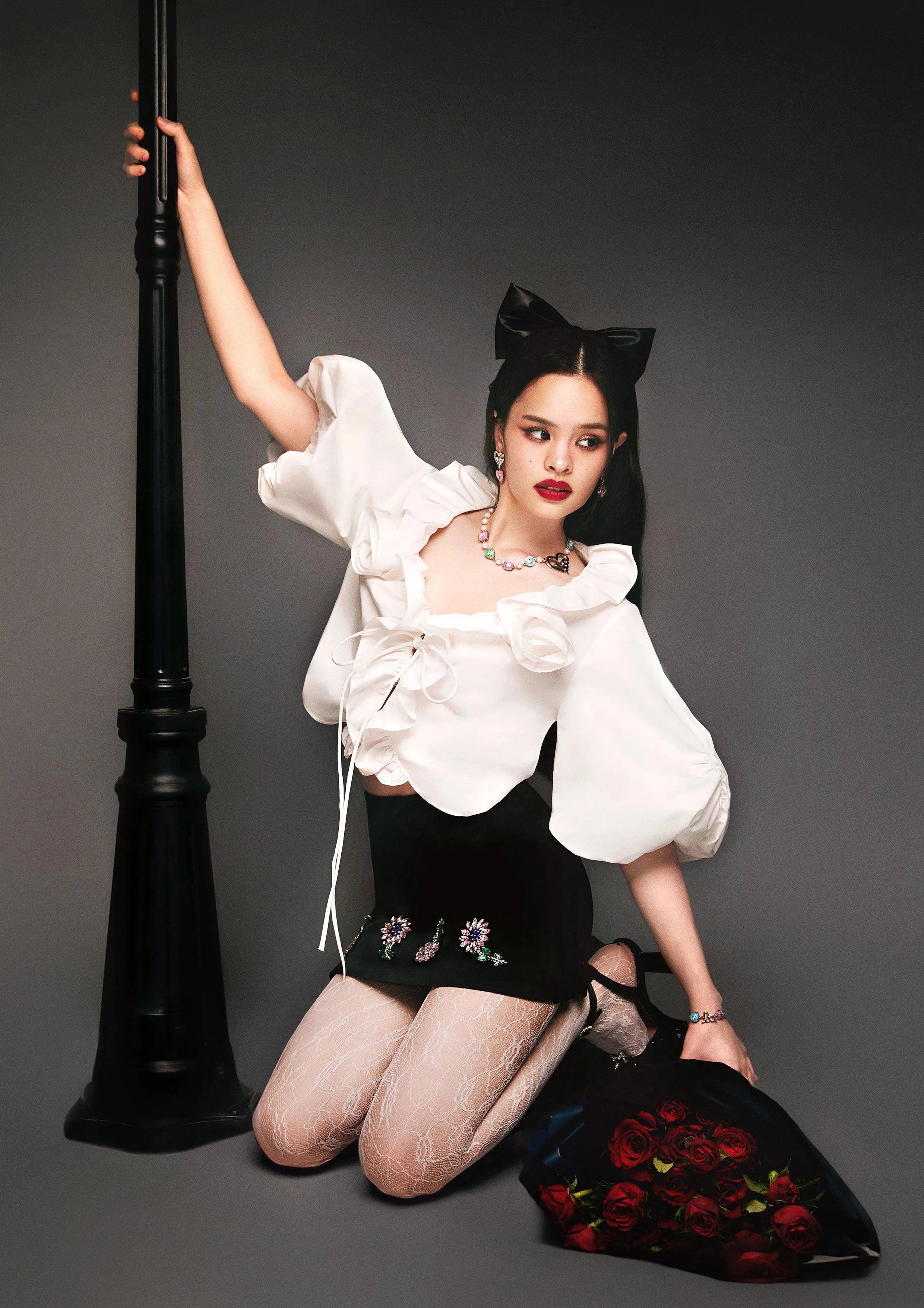 Lost In Museum Ruffled Rose Cropped Blouse White