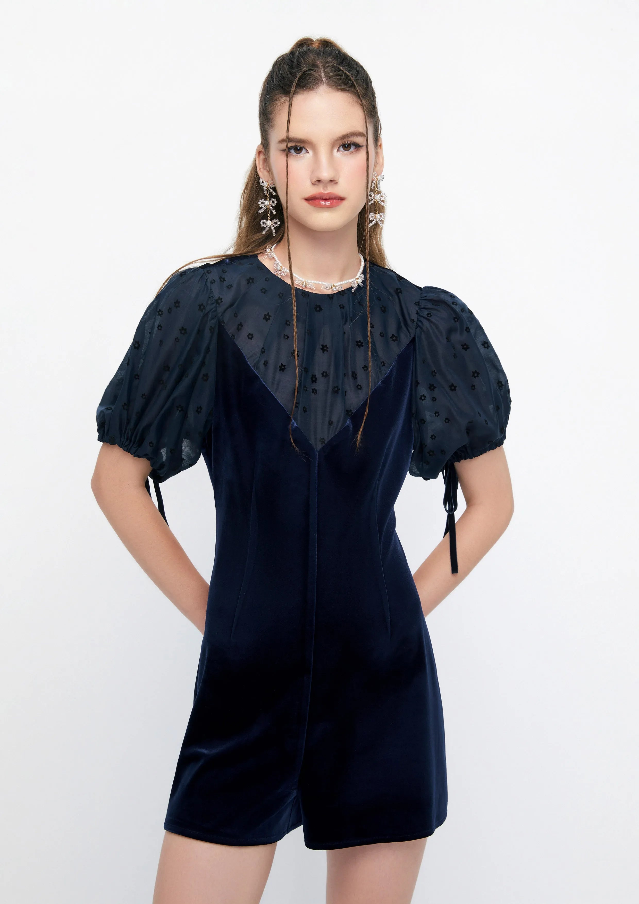 Velvet Flared Shorts Sheer Puffed Sleeve Romper Retro Rewind Collection