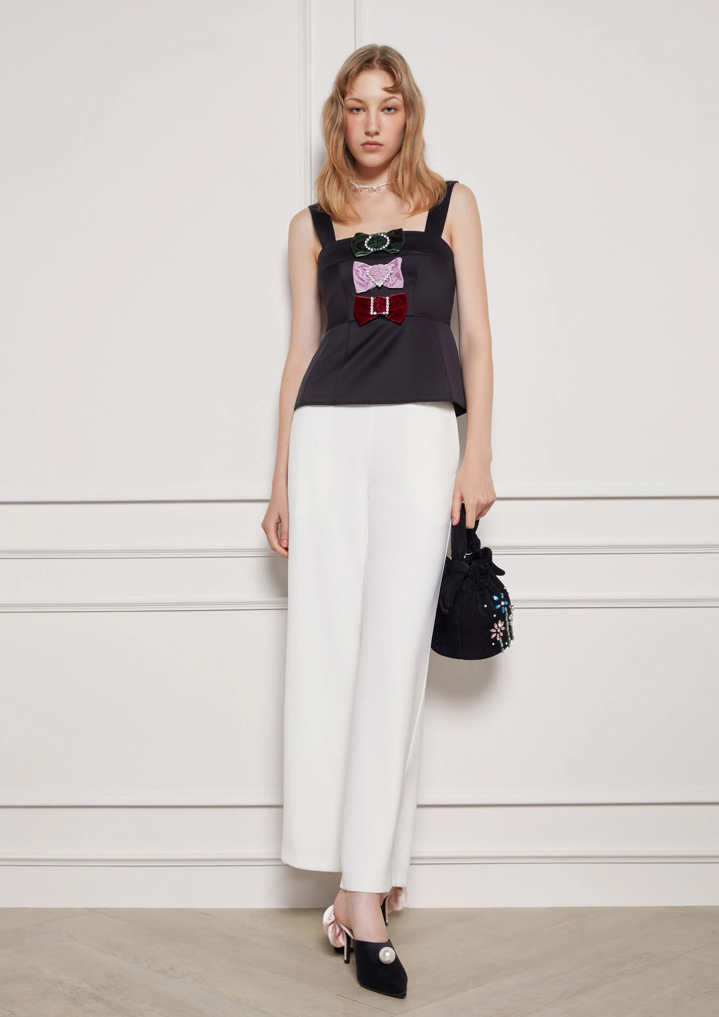 Metallic Rings Eyelet Wide-Leg Trousers Retro Rewind Collection