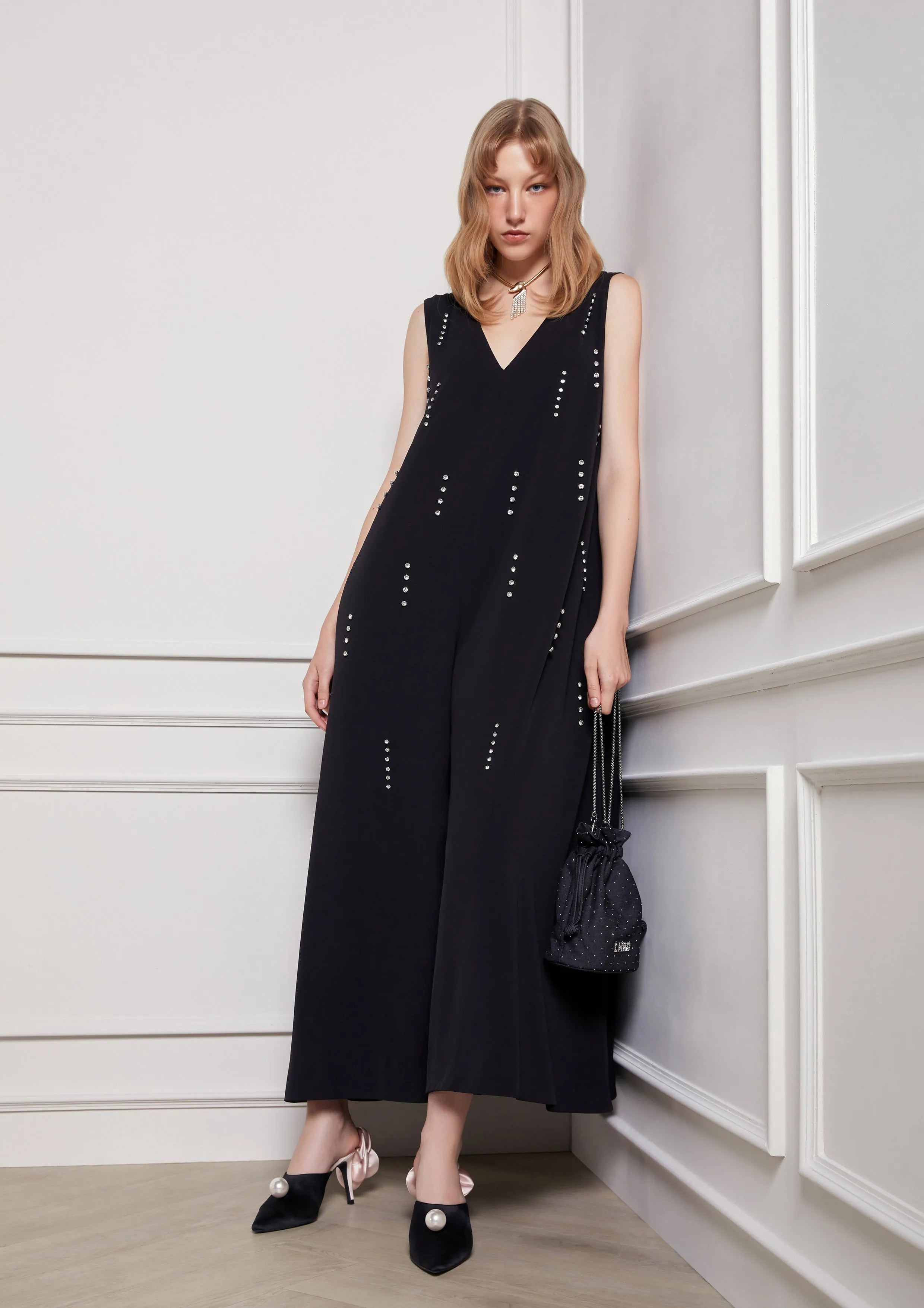 Crystal Flare Sleeveless Satin Jumpsuit Retro Rewind Collection