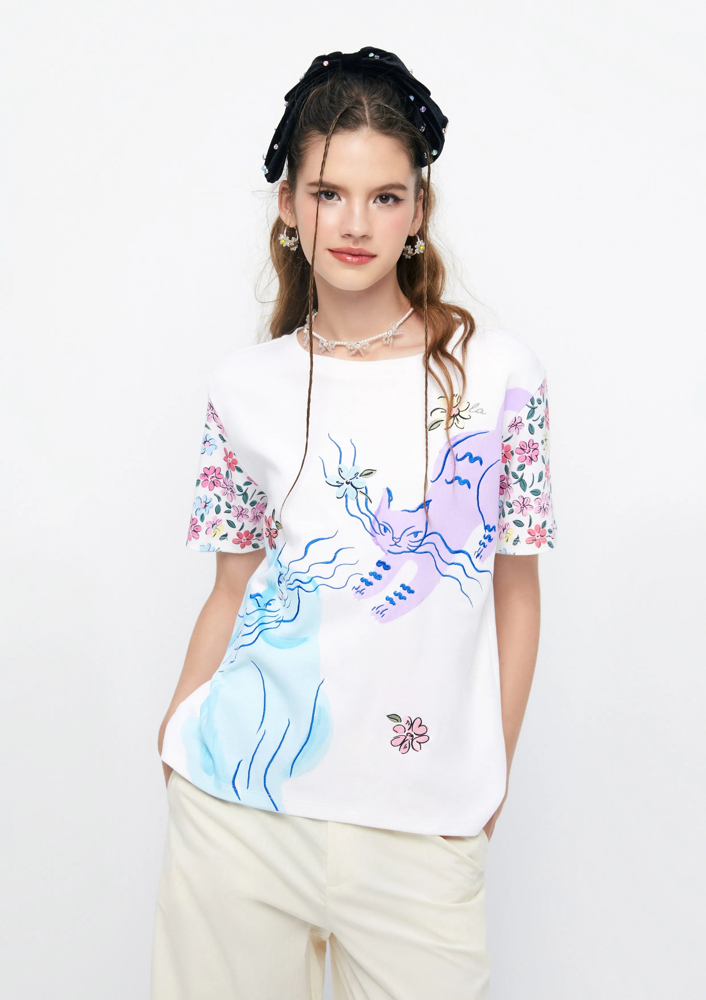 Floral and Feline T-Shirt Retro Rewind Collection