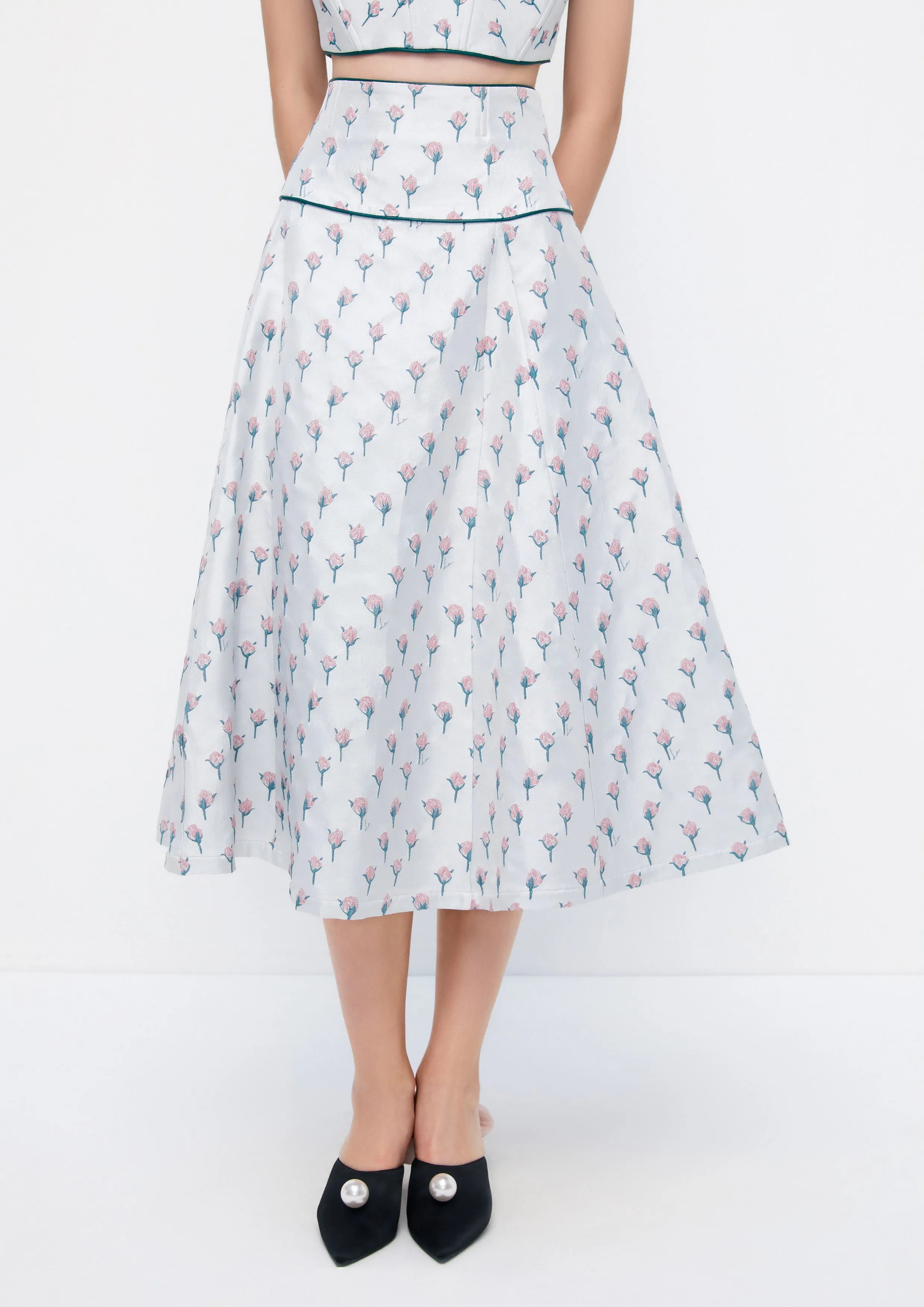 Rose Monogram Flare Midi Skirt The Activist Collection