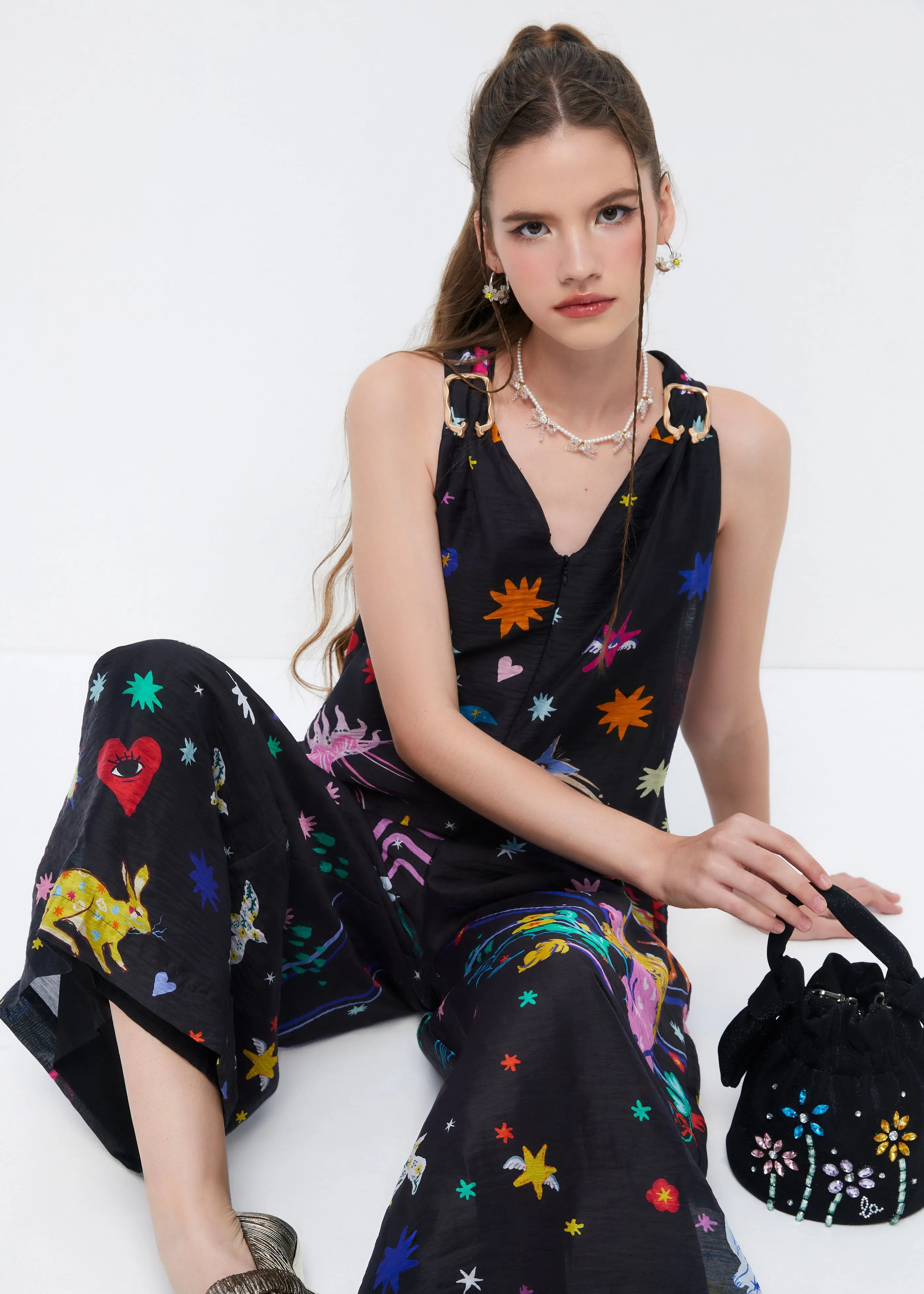 Zodiacal Dream Wide-Leg Sleeveless Jumpsuit Retro Rewind Collection