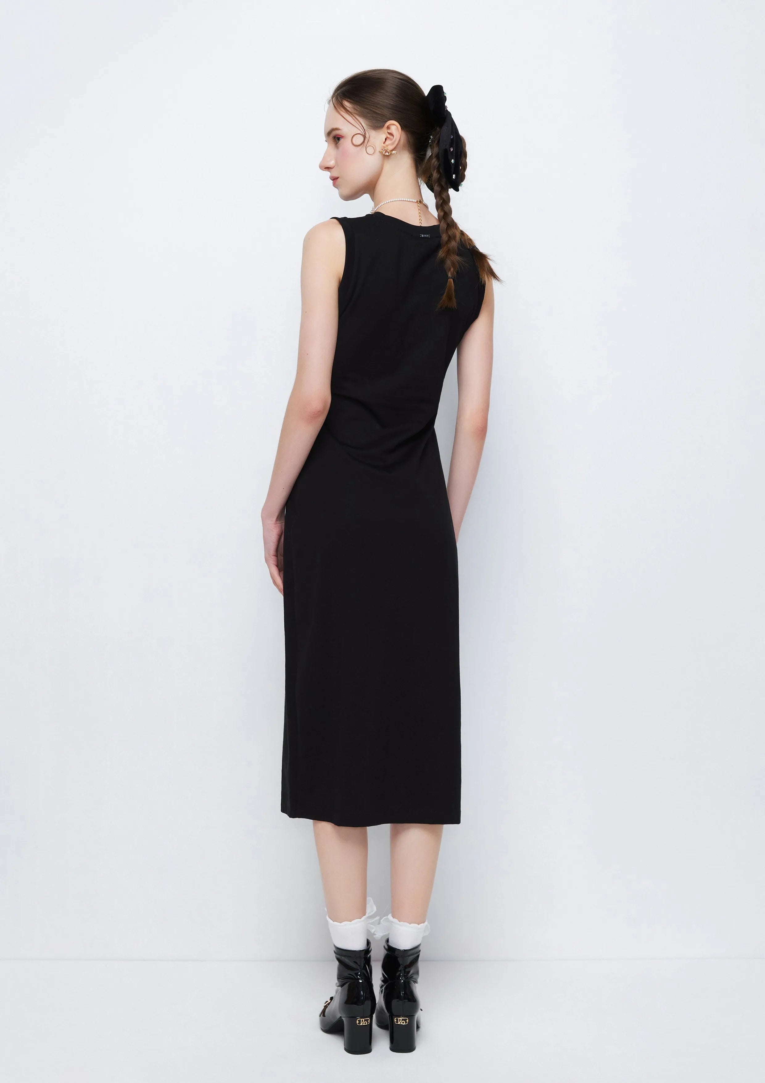 Lace Trimmed Bows Sleeveless Midi Dress Fluffy Dreamer Collection