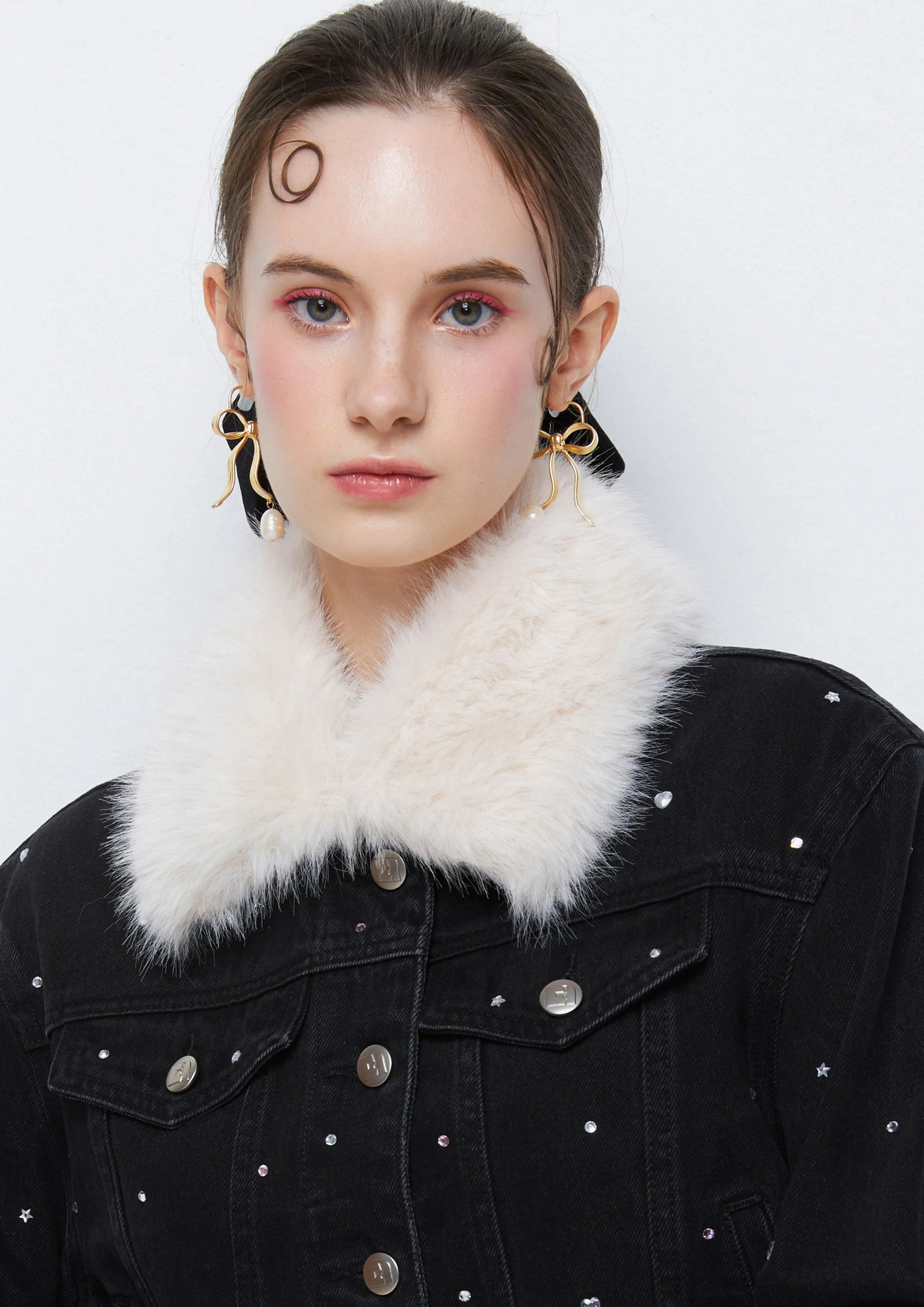 Metallic Stud Fur Collared Denim Jacket The Class of 2002 Collection