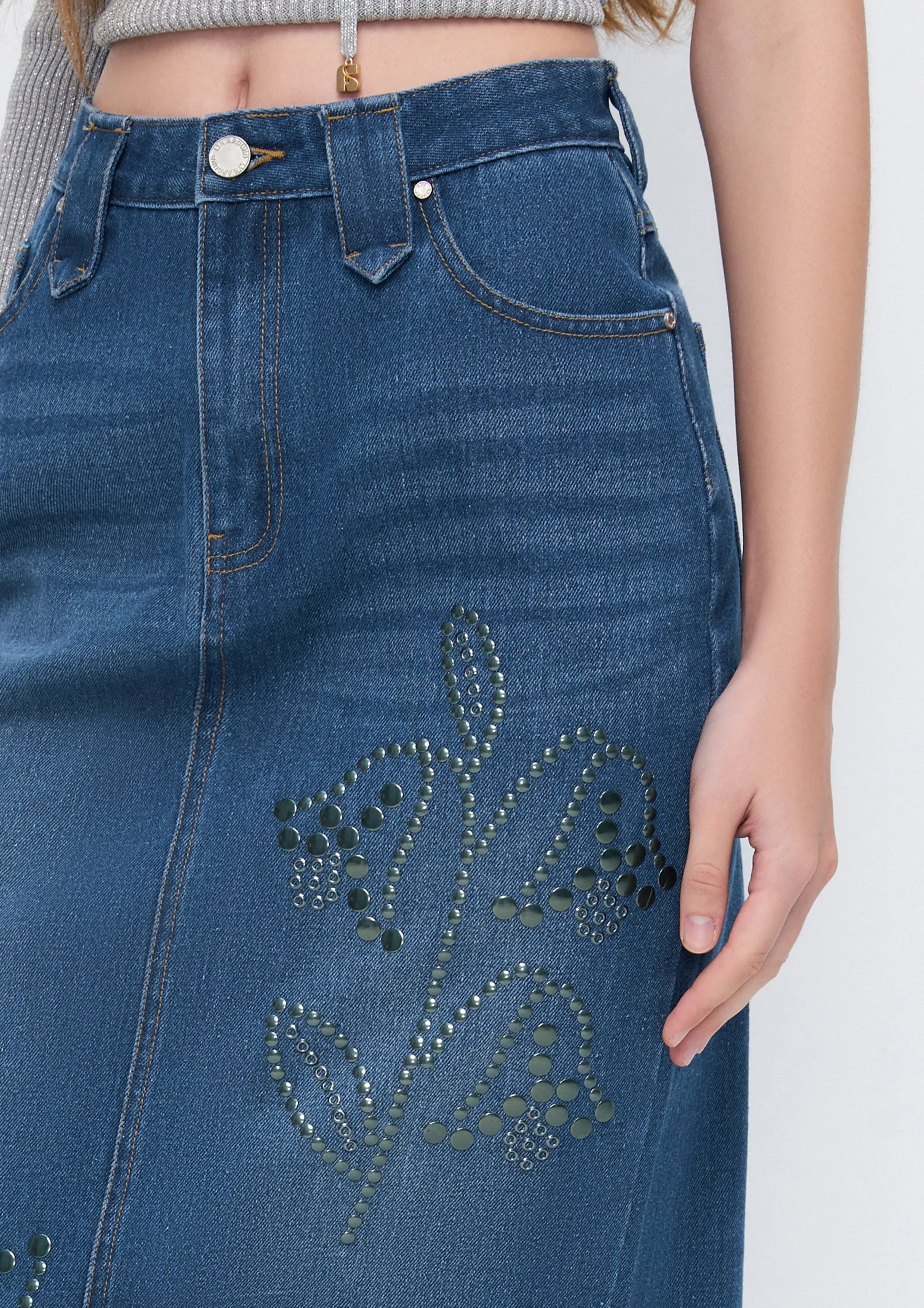Floral and Songbird Metallic Stud Midi Pencil Skirt The Class of 2002 Collection