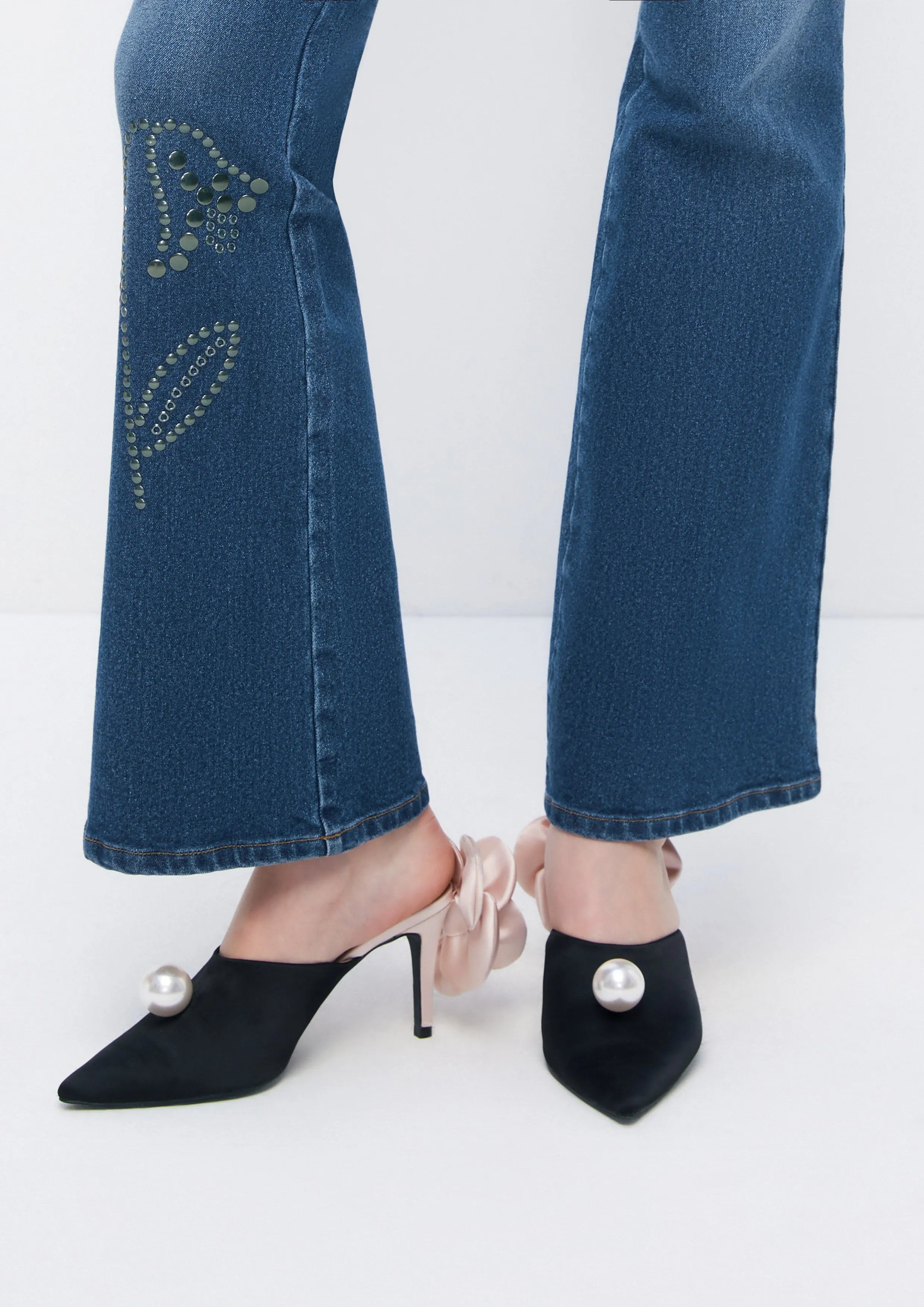 Floral Metallic Stud Flared Slim Fit Trousers The Class of 2002 Collection