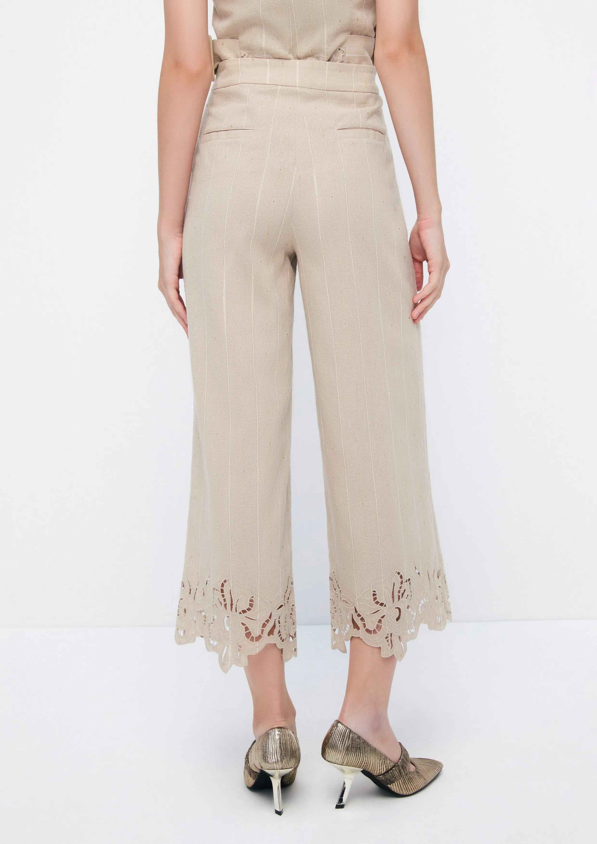 Floral Embroidery Cut-Out Striped Trousers Retro Rewind Collection