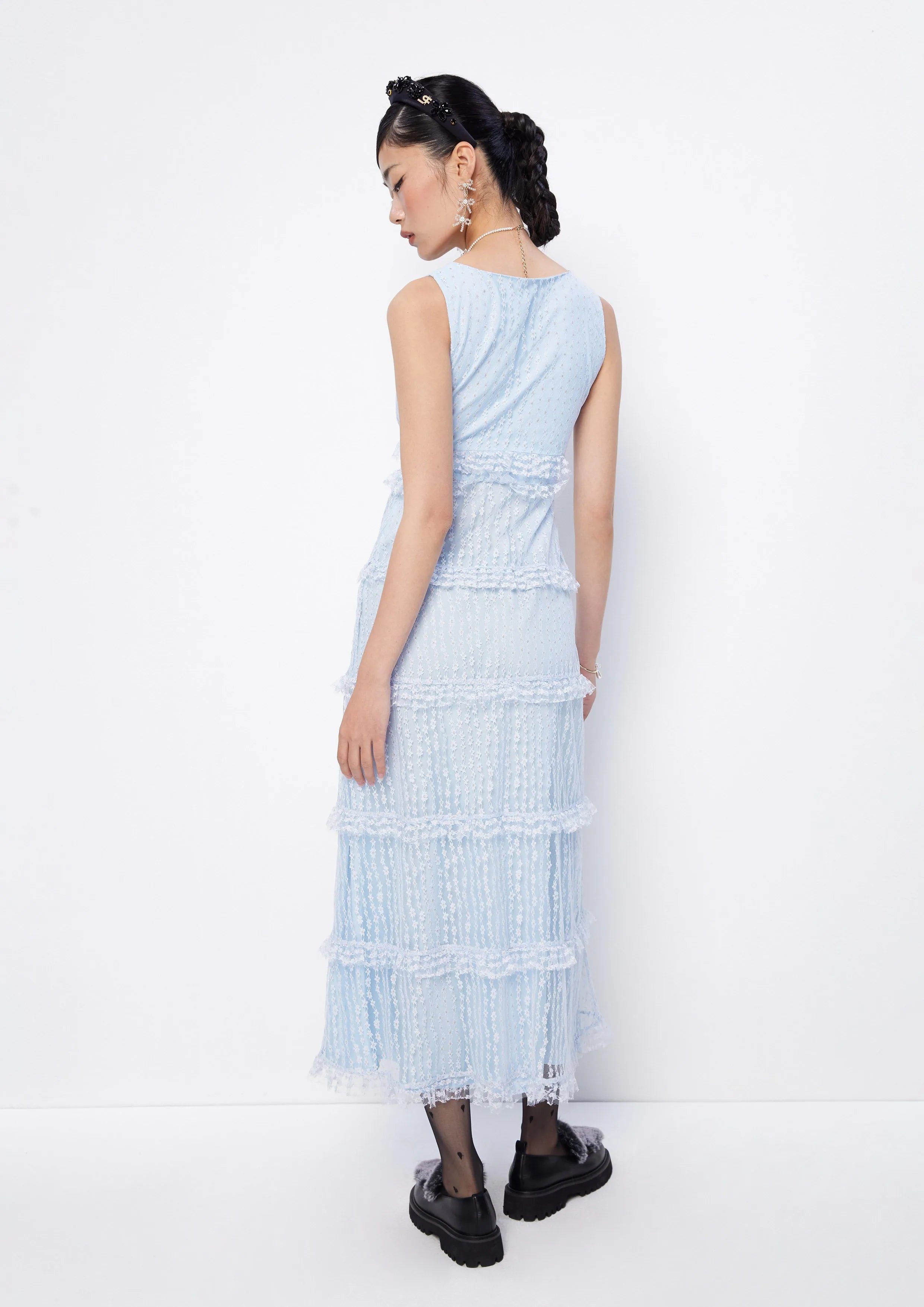 Tiny Floral Lace Tiered Maxi Dress Retro Rewind Collection