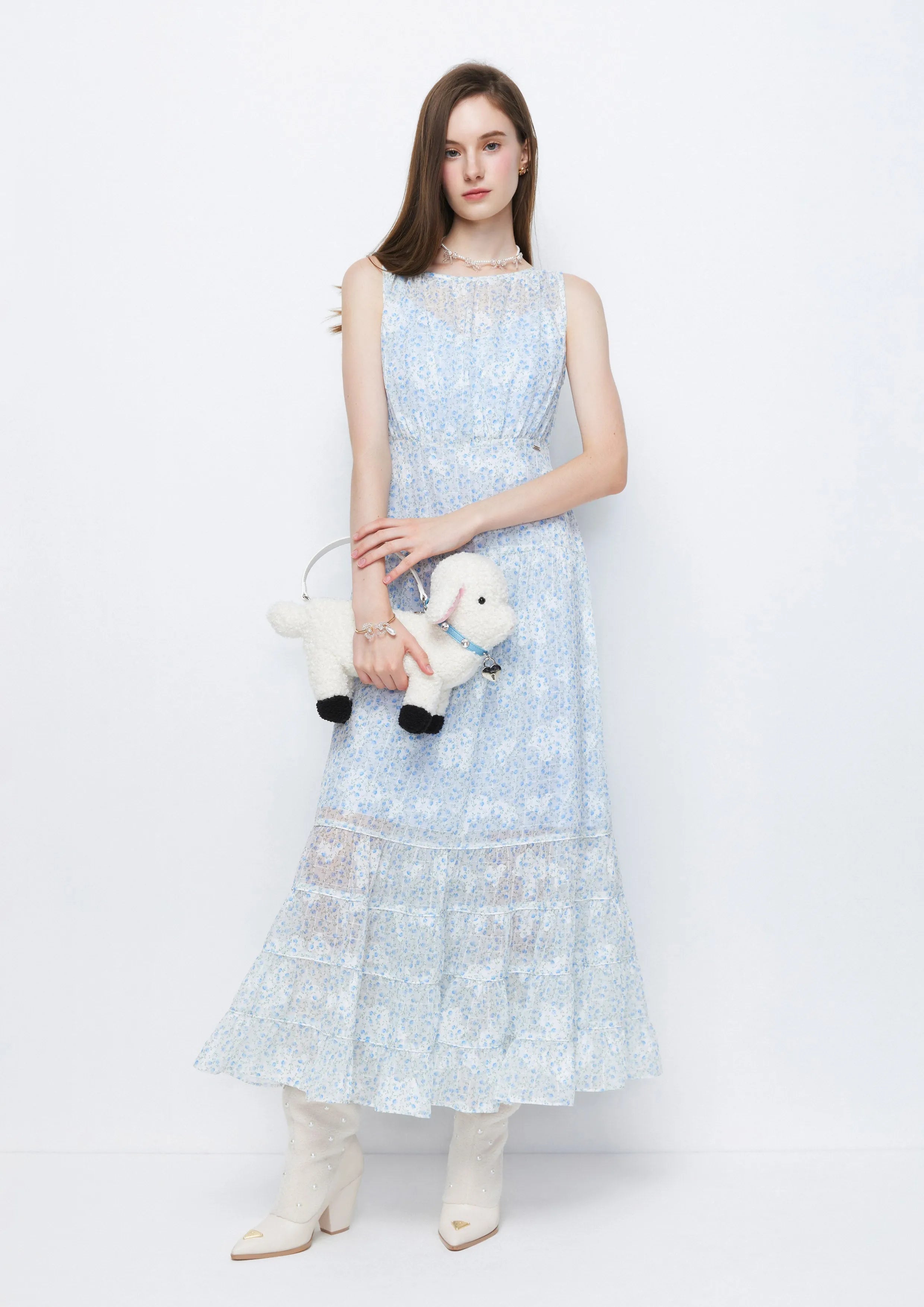 Floral Monogram Ruffle Tiered Skirt Maxi Dress Retro Rewind Collection