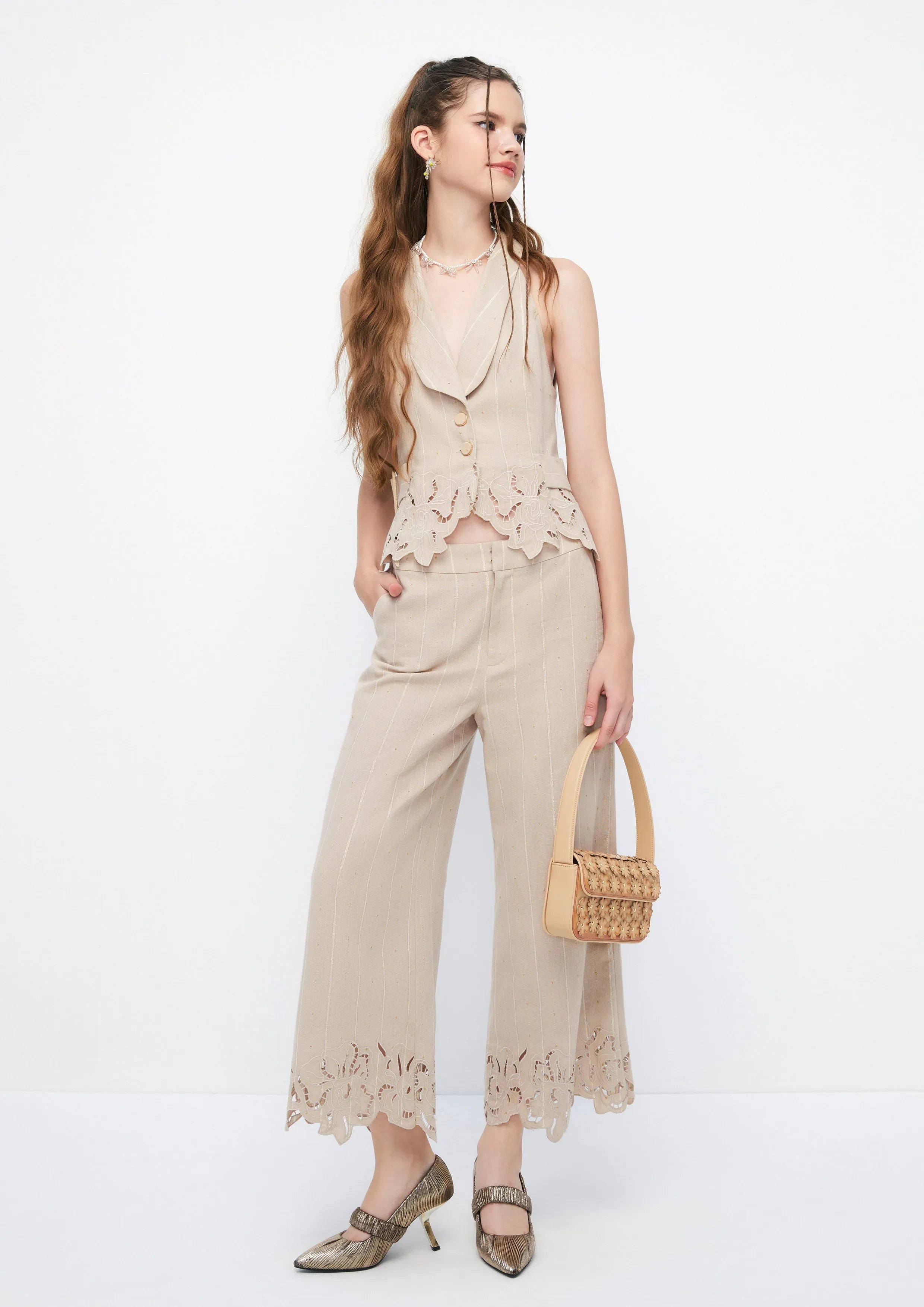 Floral Embroidery Cut-Out Striped Vest Retro Rewind Collection