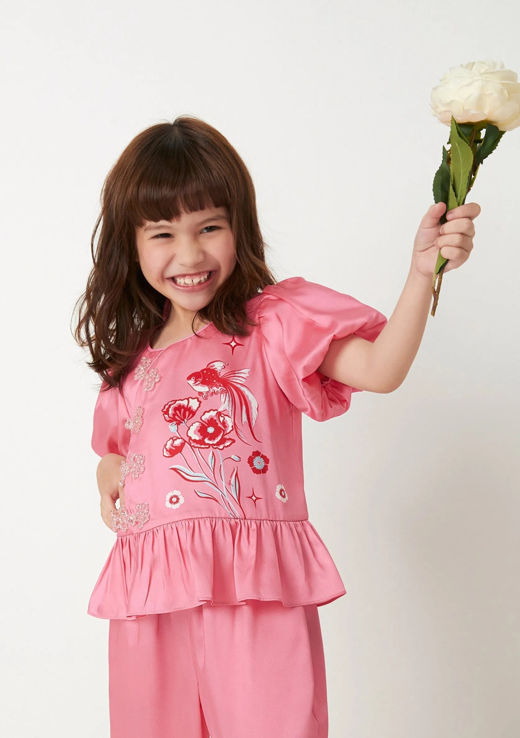Floral Chinese Peplum Top For Girls Symphony of Petals