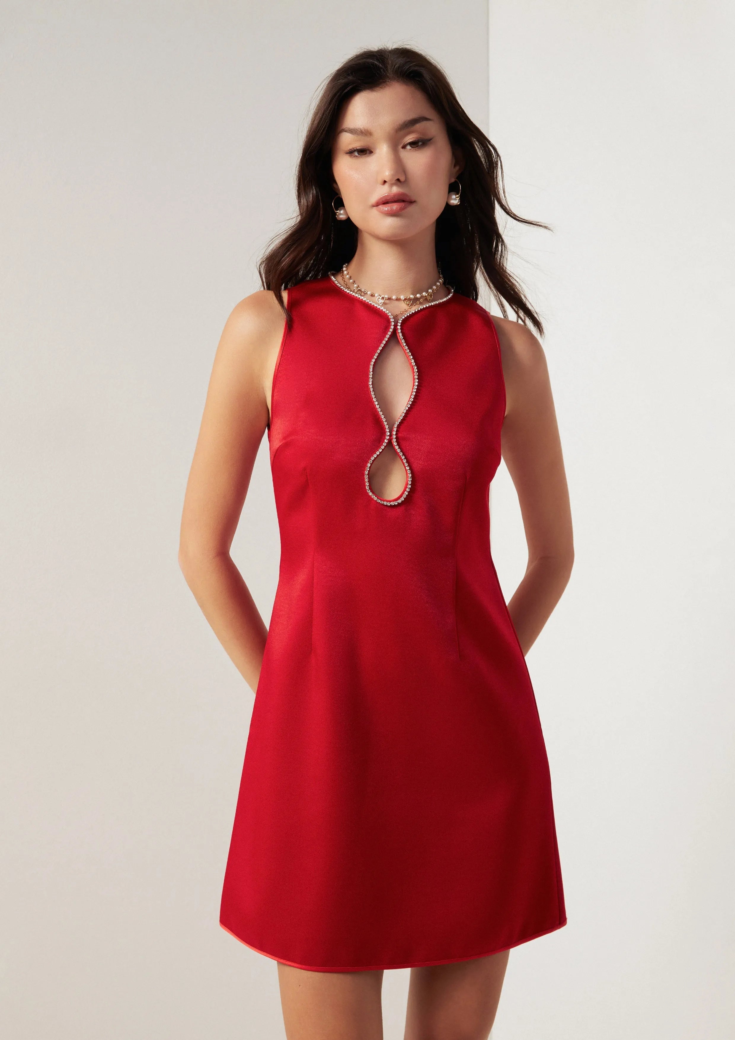 Crystal Keyhole Sleeveless Mini Dress