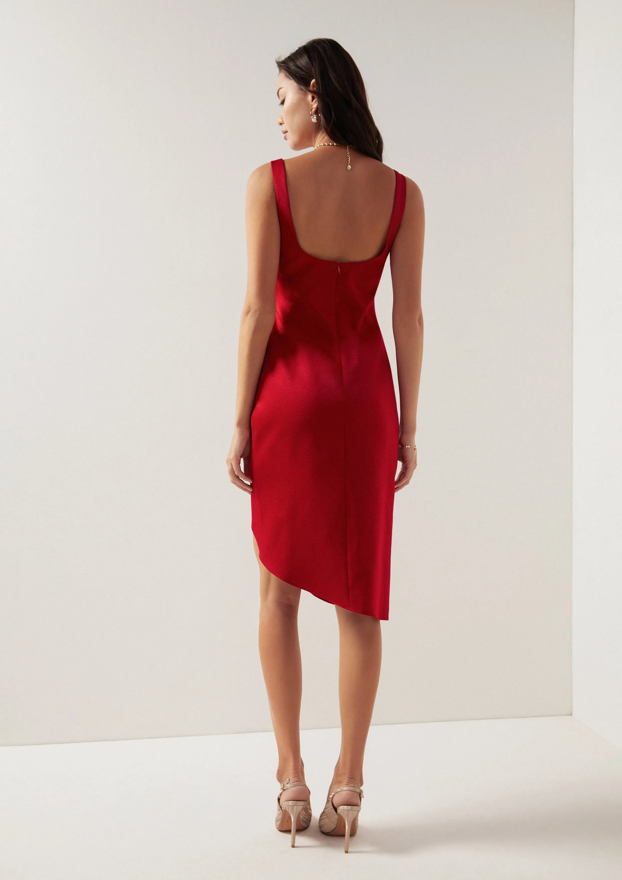 Draped Asymmetric Midi Dress