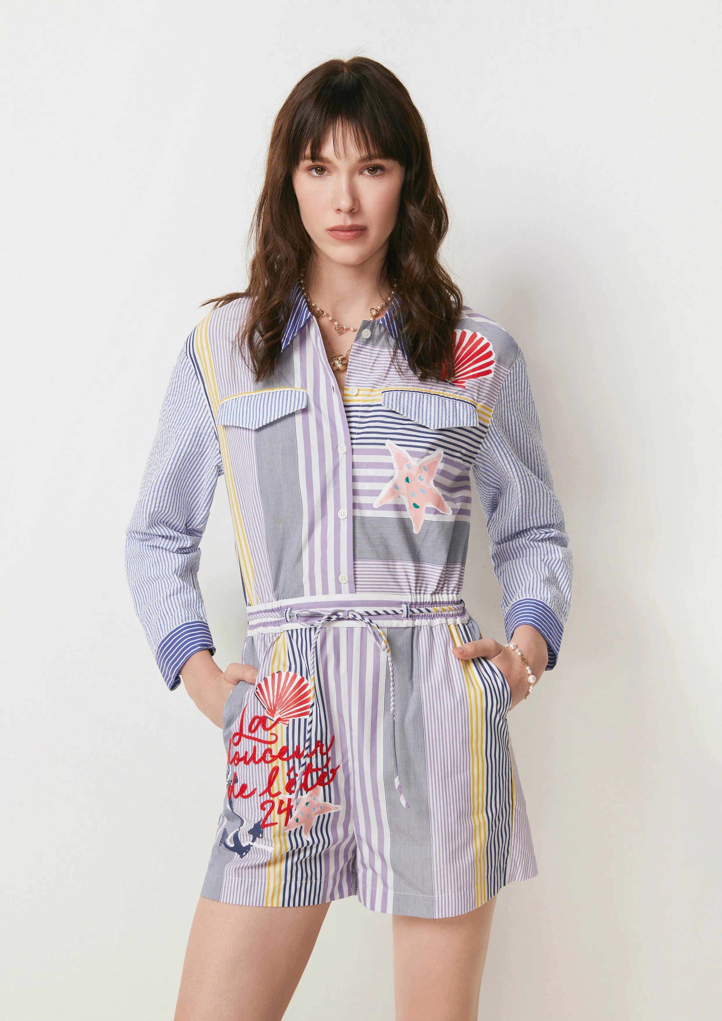Seaside Striped Shirt Romper The Secret Place