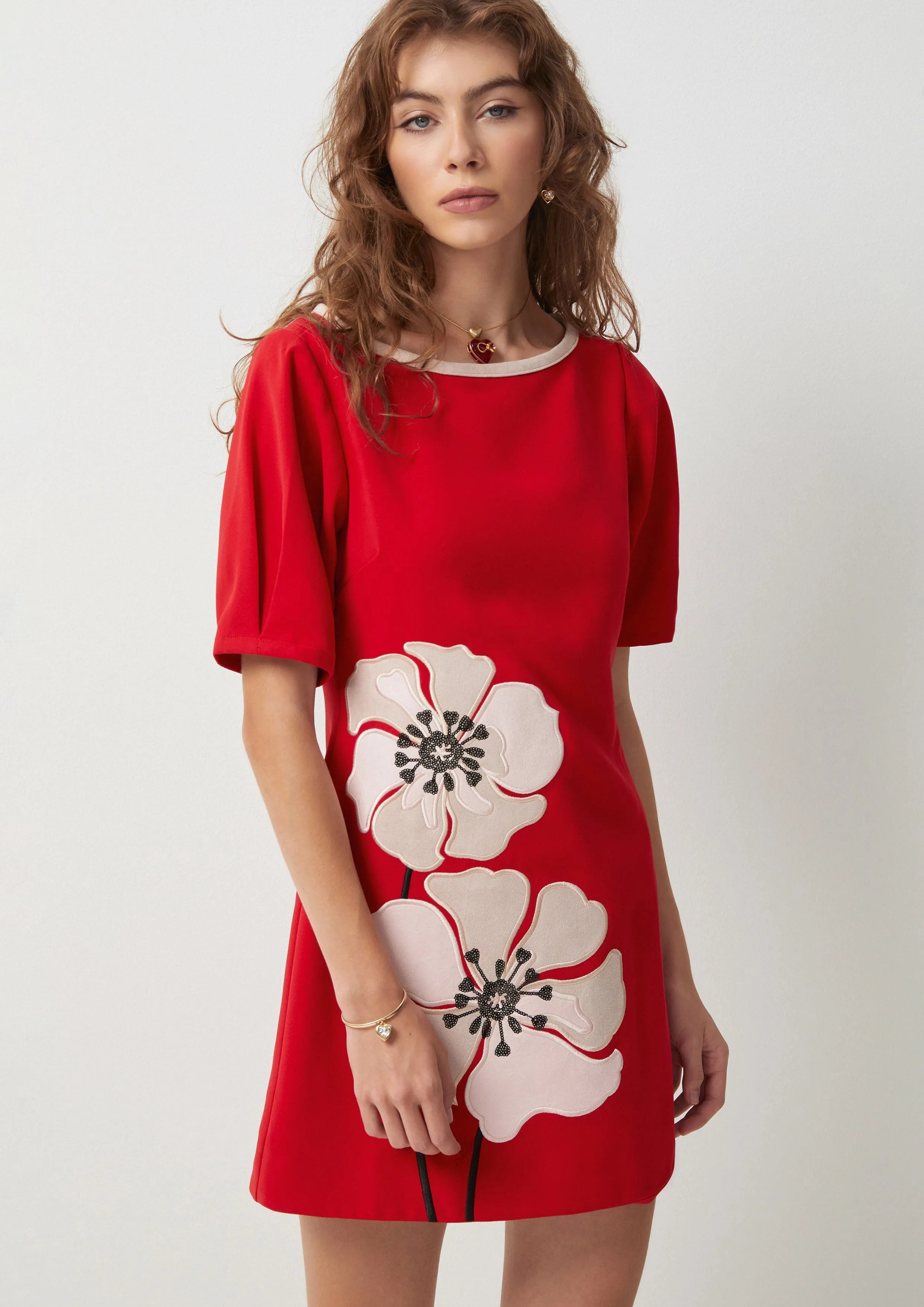 Flower Apllique Mini Dress Symphony of Petals
