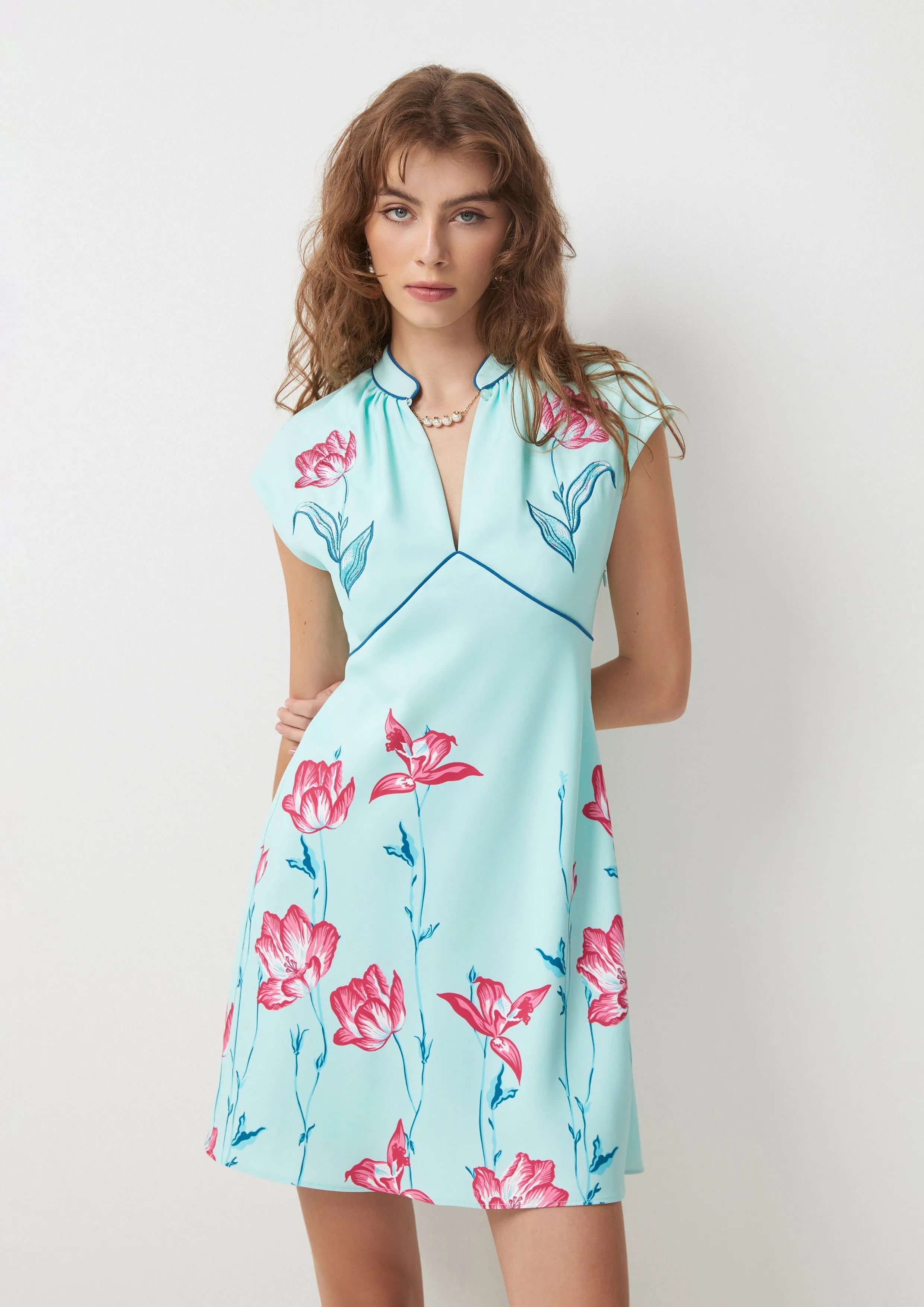 Floral V-Neckline Mini Dress Symphony of Petals