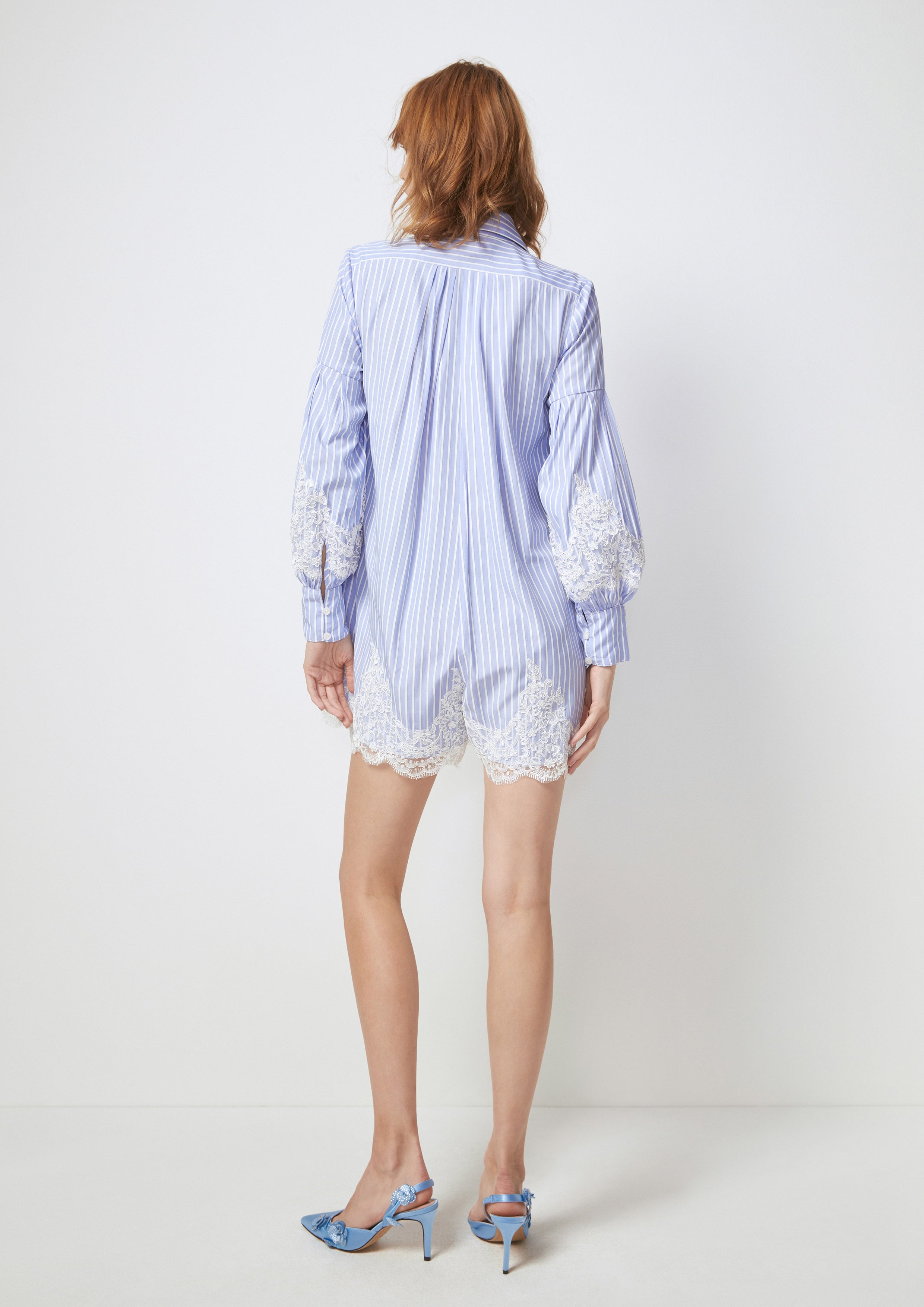 Lace Trim Striped  Bow Tie Romper Petals Galore