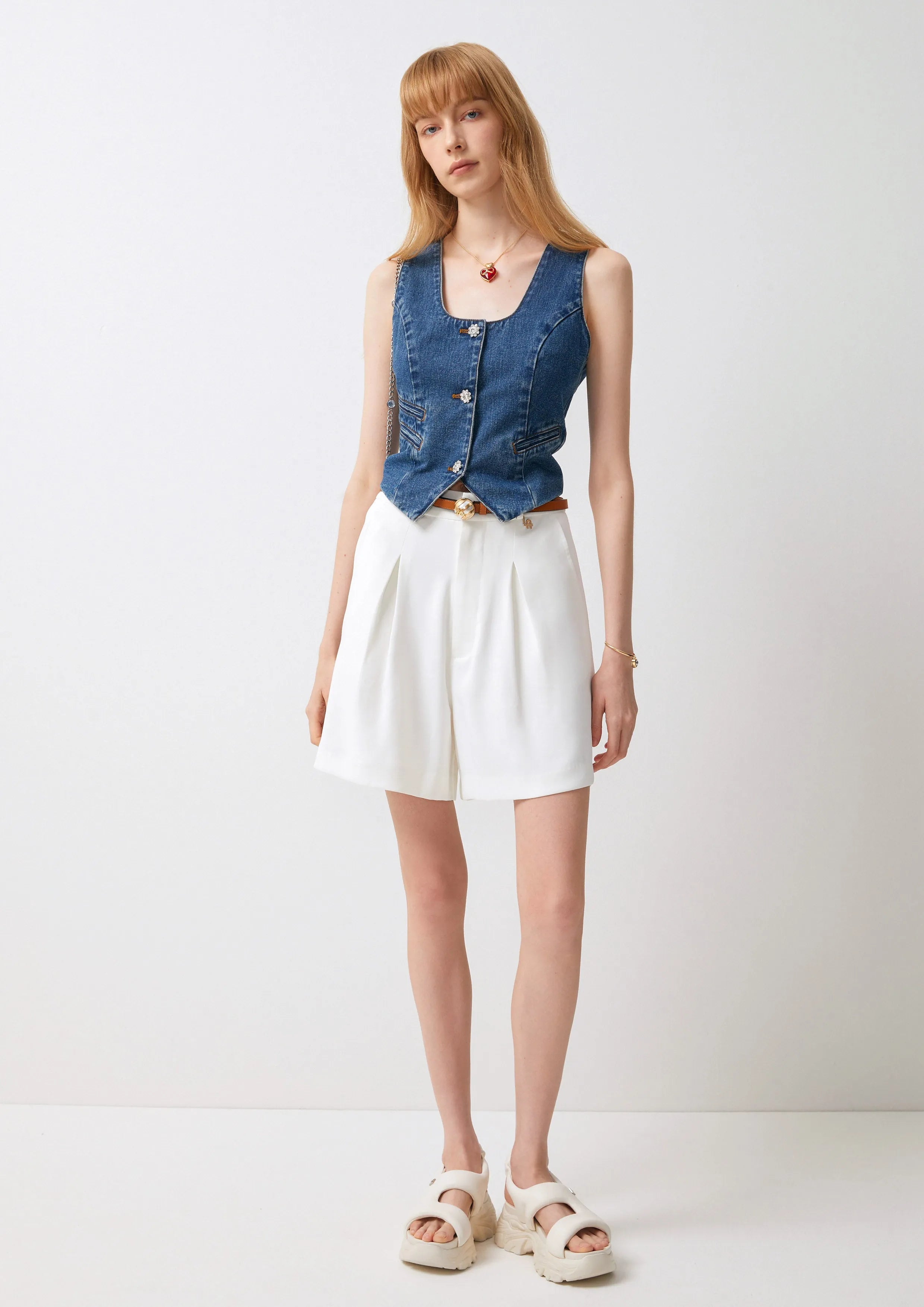 Crystal Buttons Denim Vest Cool Girl
