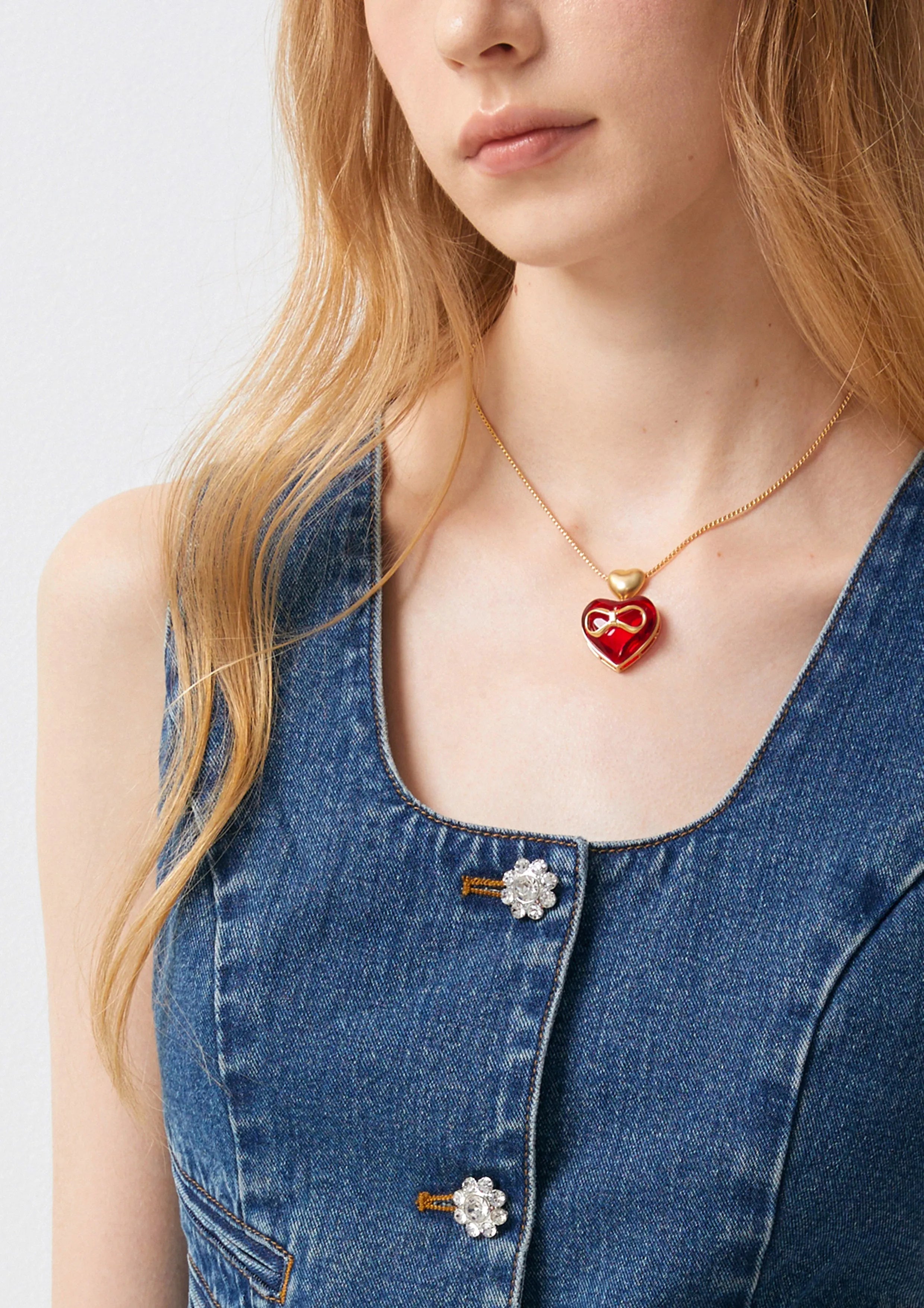 Crystal Buttons Denim Vest Cool Girl