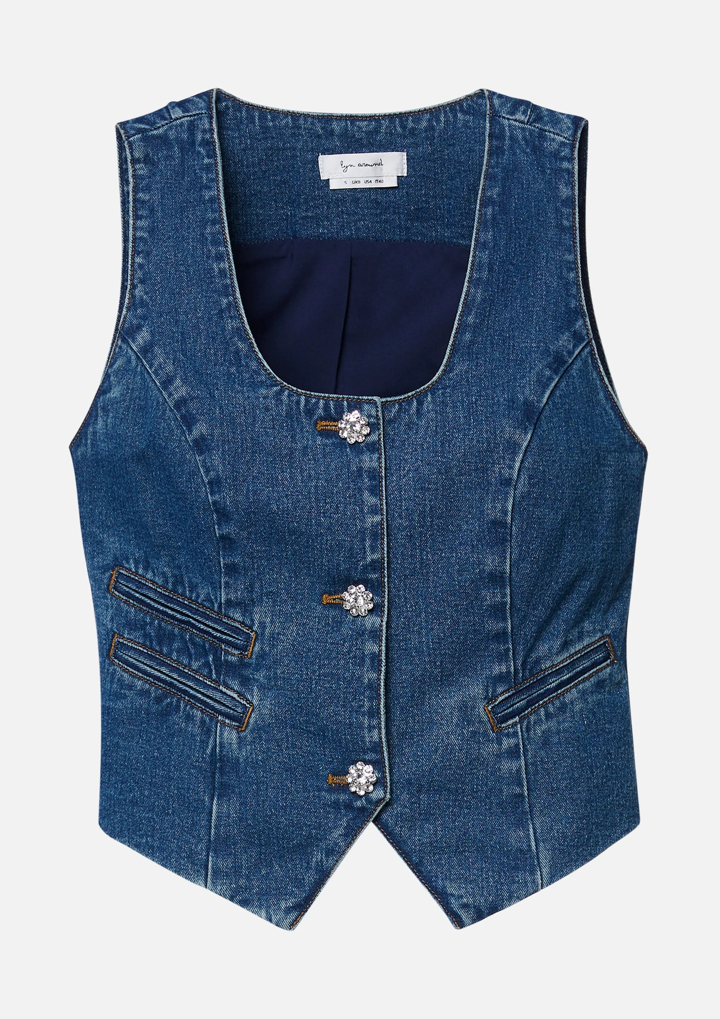 Crystal Buttons Denim Vest Cool Girl