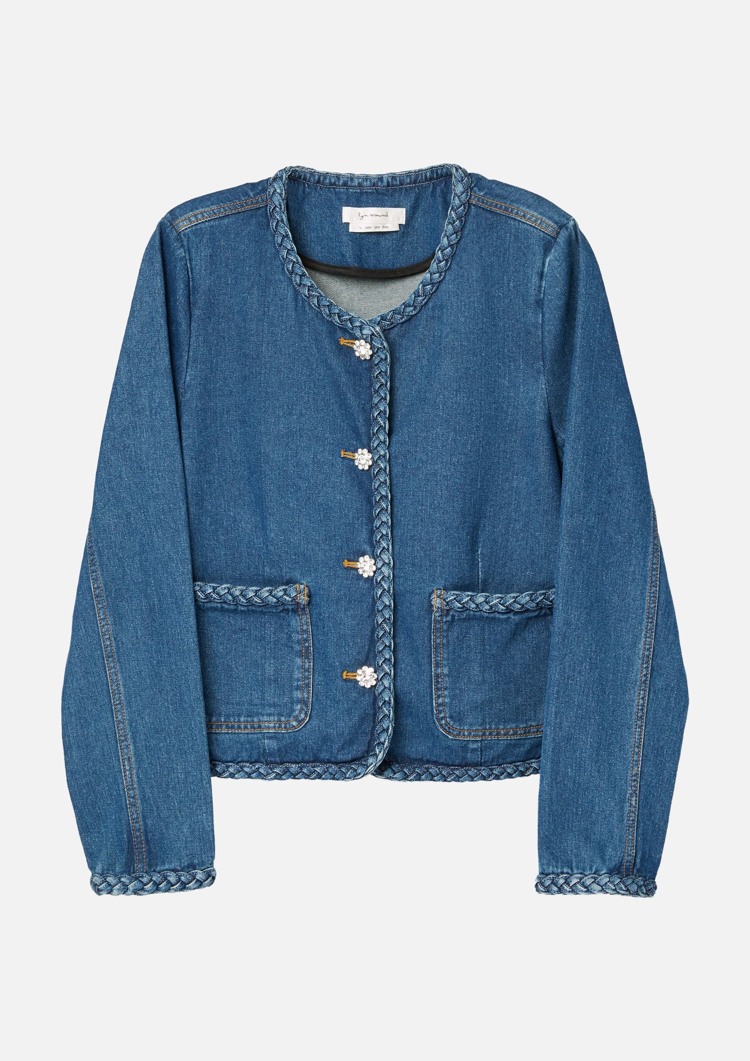 Woven Knit Trim Denim Jacket Cool Girl