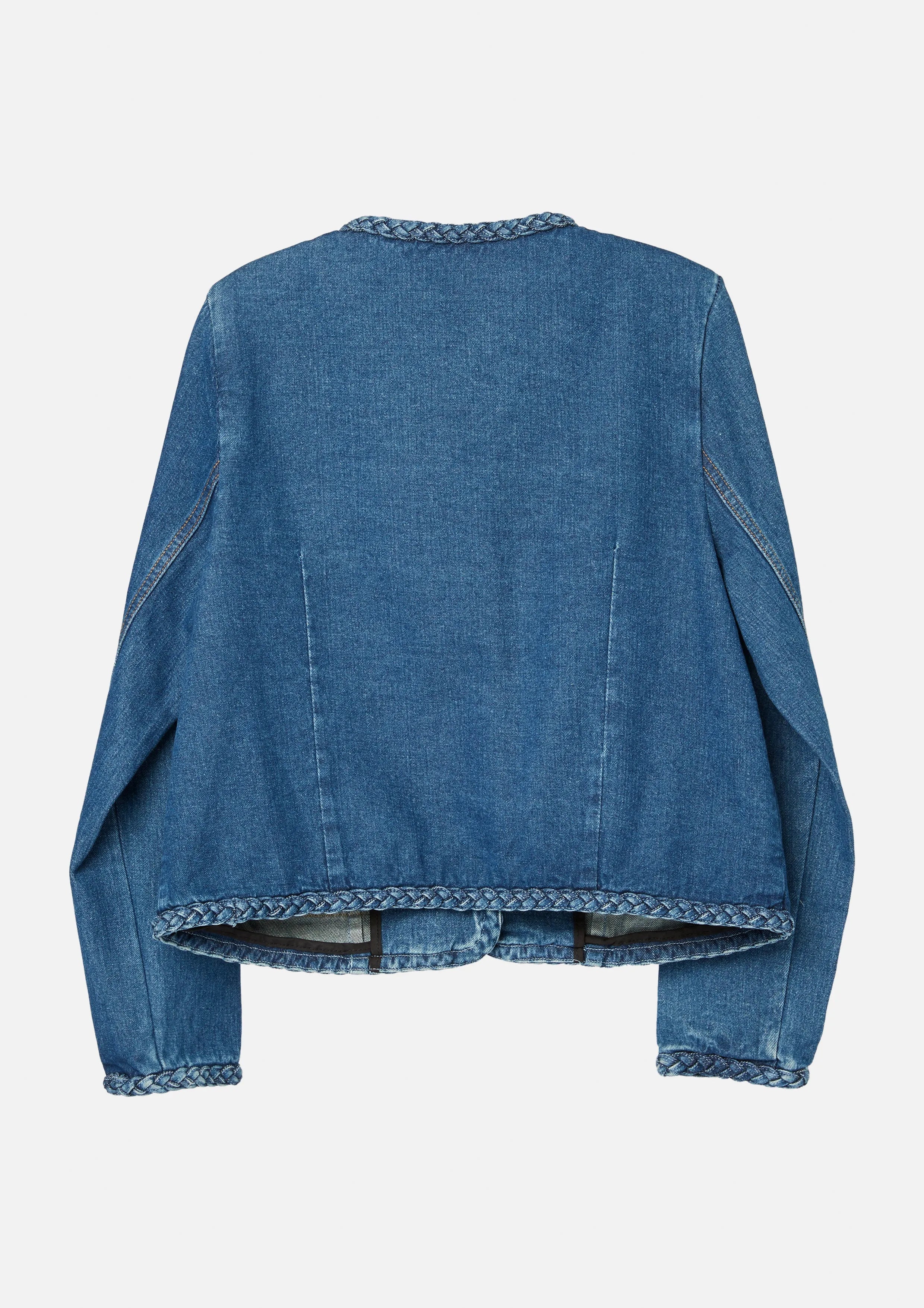 Woven Knit Trim Denim Jacket Cool Girl