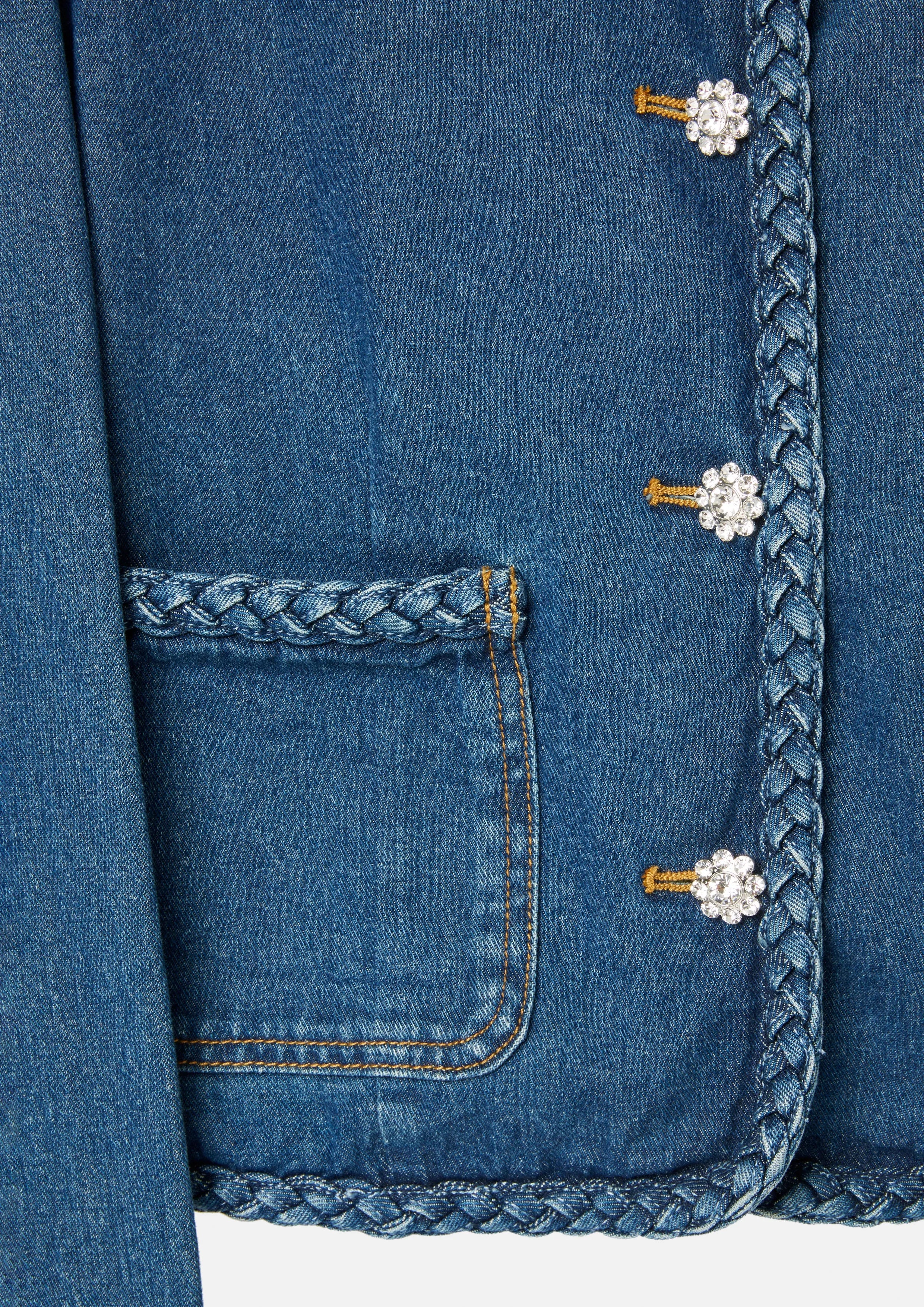 Woven Knit Trim Denim Jacket Cool Girl