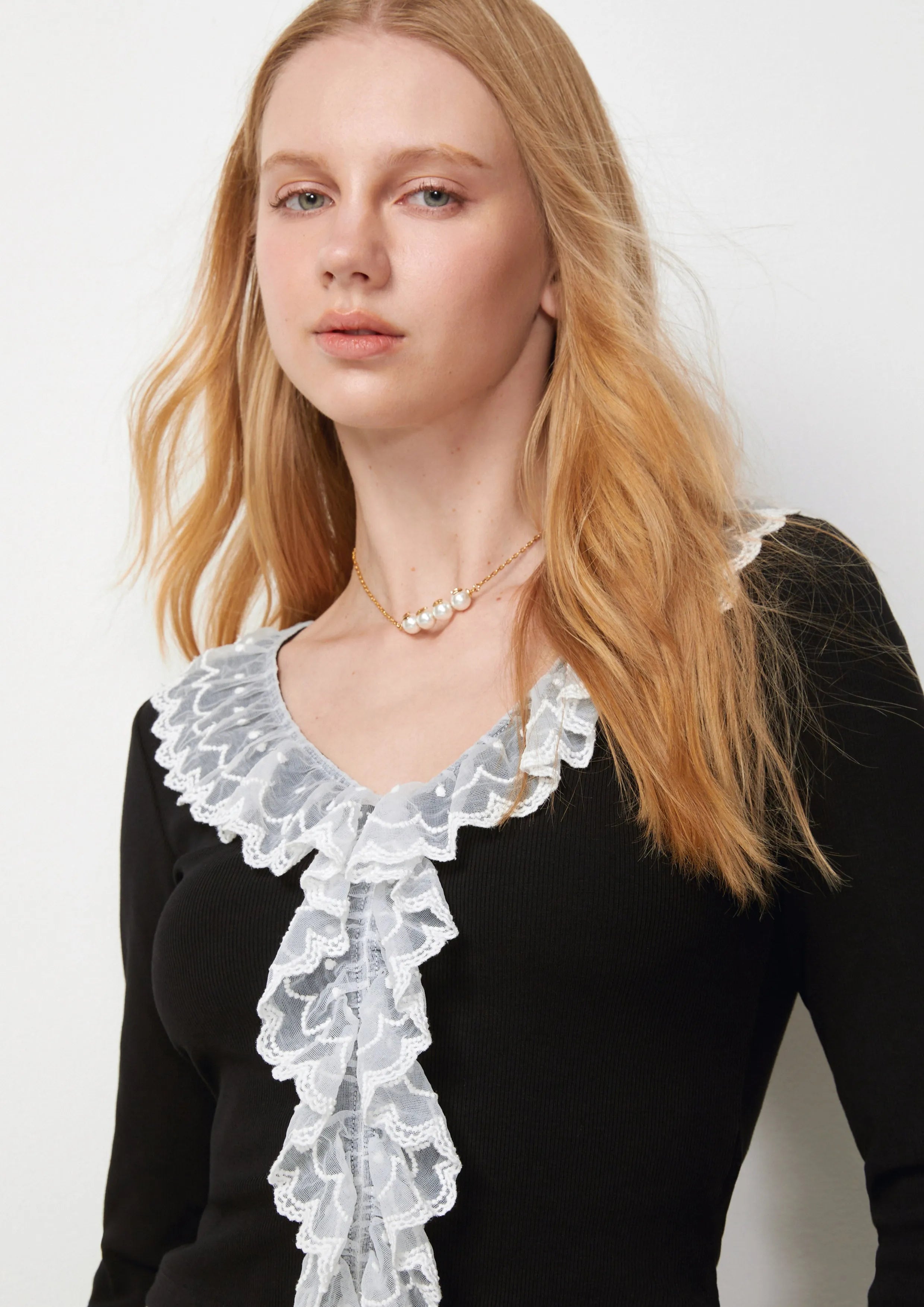 Lace Trim Long Sleeve Top Too Cool For School