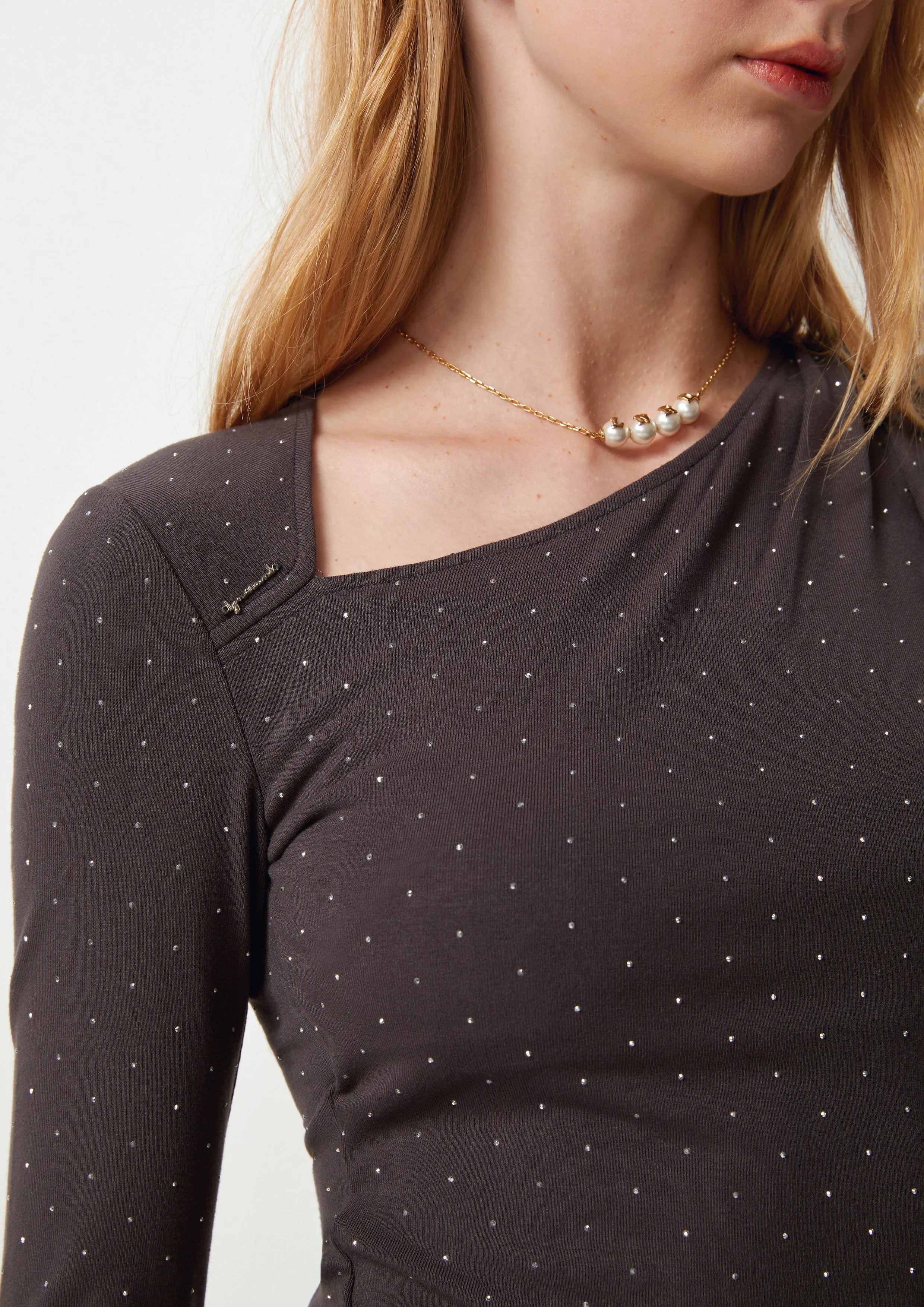 Polka-Dot Shoulder Cut-Out Long Sleeve Top Too Cool For School